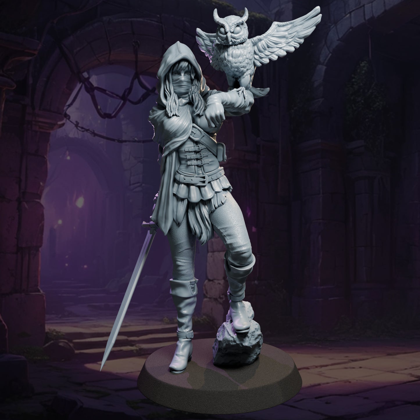 Fantasy explorer woman resin sculpture with lantern SFW and NSFW versions