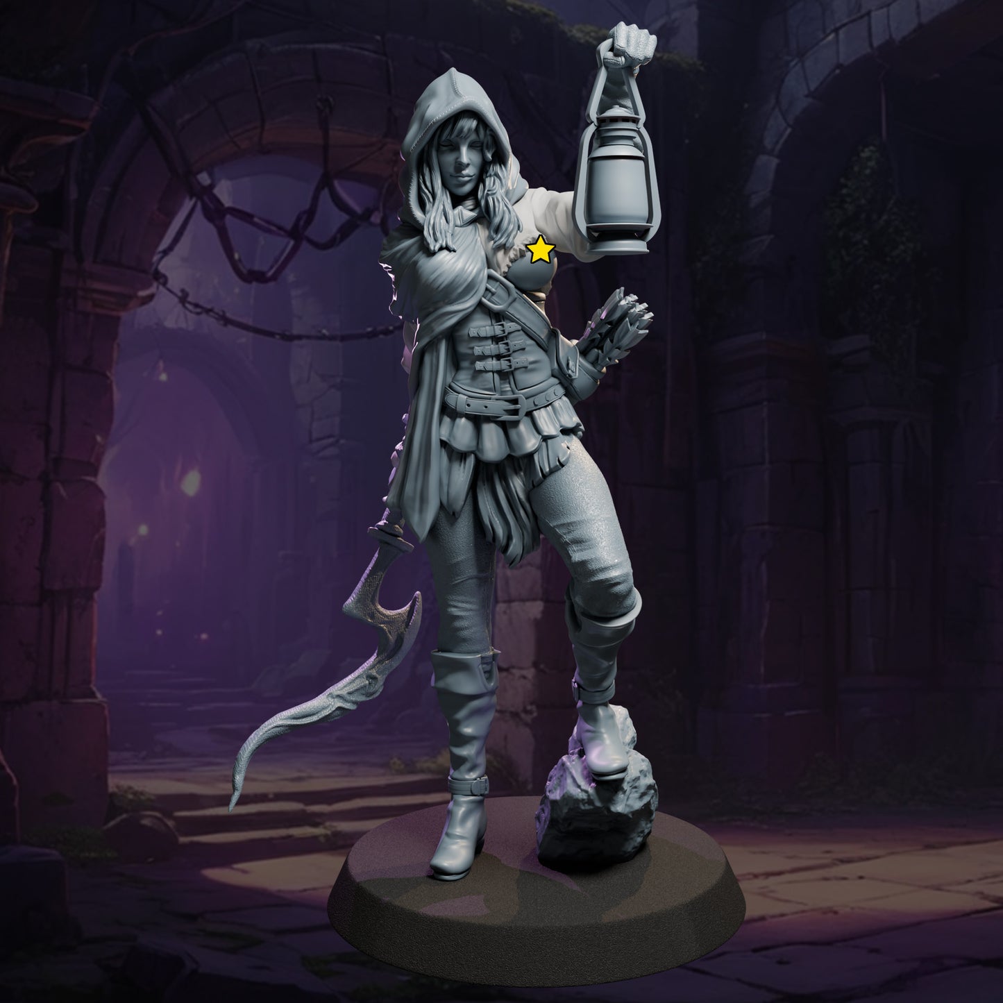 Fantasy explorer woman resin sculpture with lantern SFW and NSFW versions