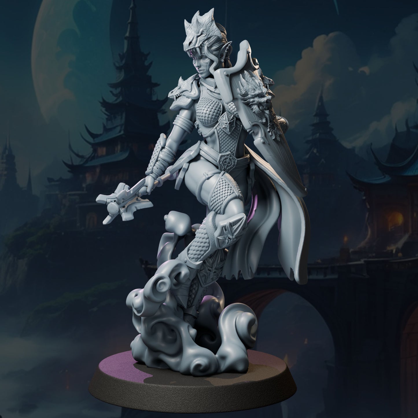 Unpainted resin female dragon warrior model 32mm from Ladies of the Dark Age collection