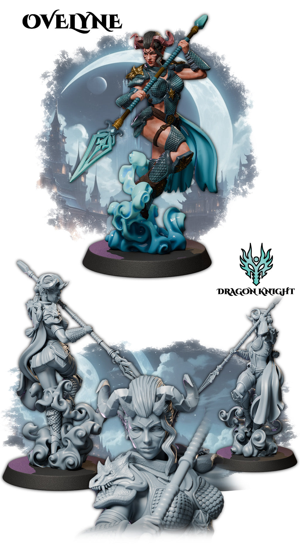 Unpainted resin female dragon warrior model 32mm from Ladies of the Dark Age collection