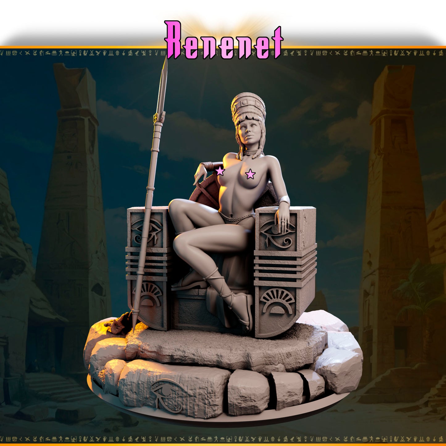 Renenet – Bogini Urodzaju — widok z przodu na ozdobnej podstawce