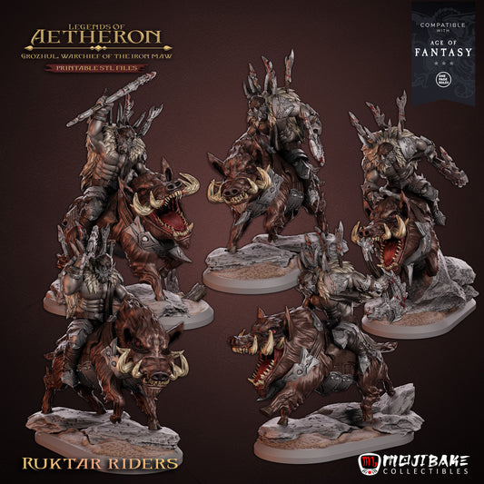 Ruktar Riders – jeźdźcy Iron Maw z Legends of Aetheron, figurki fantasy 3D 32 mm, widok z przodu