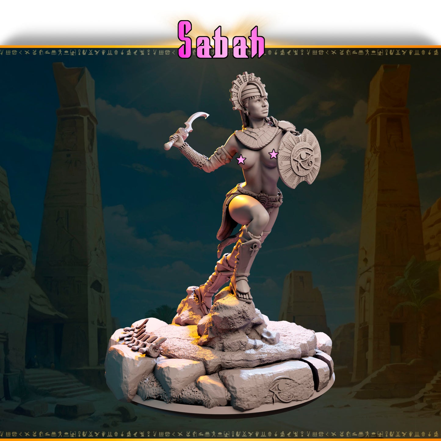 Sabah – Strażniczka Wschodniego Słońca — figurka z mieczem i tarczą, skala 32 mm