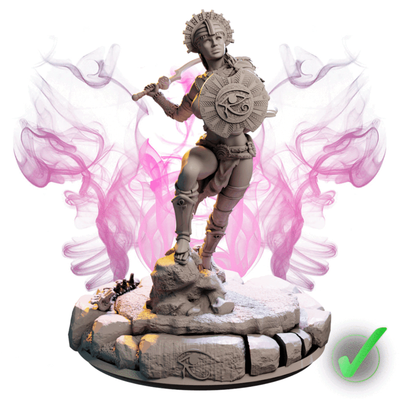 Sabah – Strażniczka Wschodniego Słońca — figurka z mieczem i tarczą, skala 32 mm