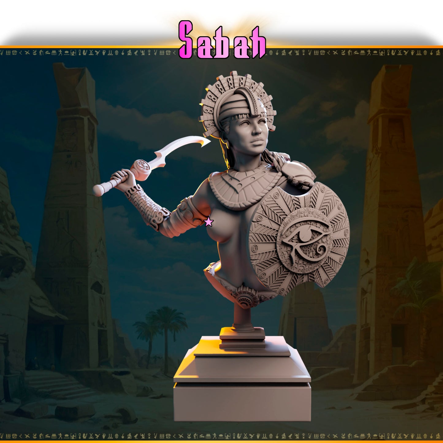 Sabah – Strażniczka Wschodniego Słońca — figurka z mieczem i tarczą, skala 32 mm