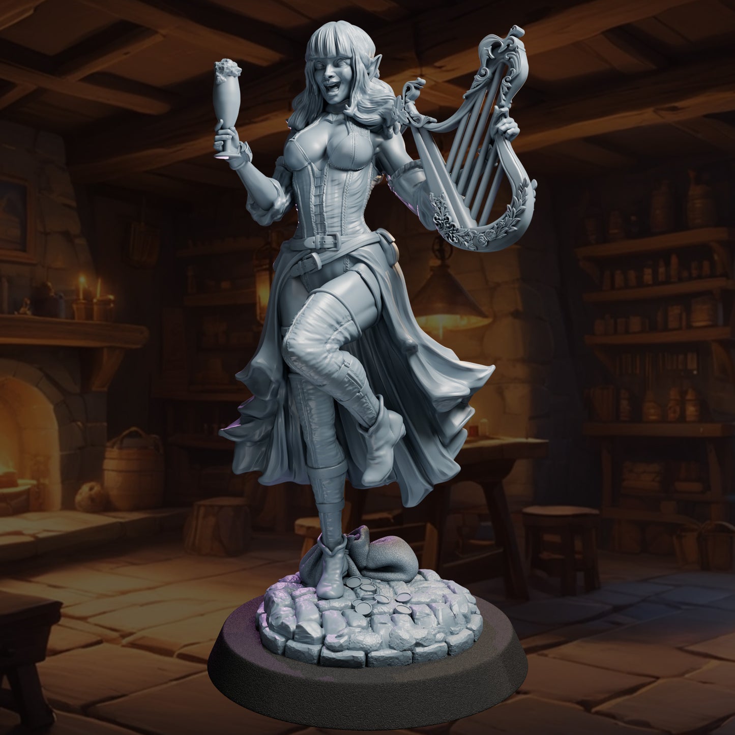 Serenya painted female bard miniature 75mm by Black Bird Miniatures