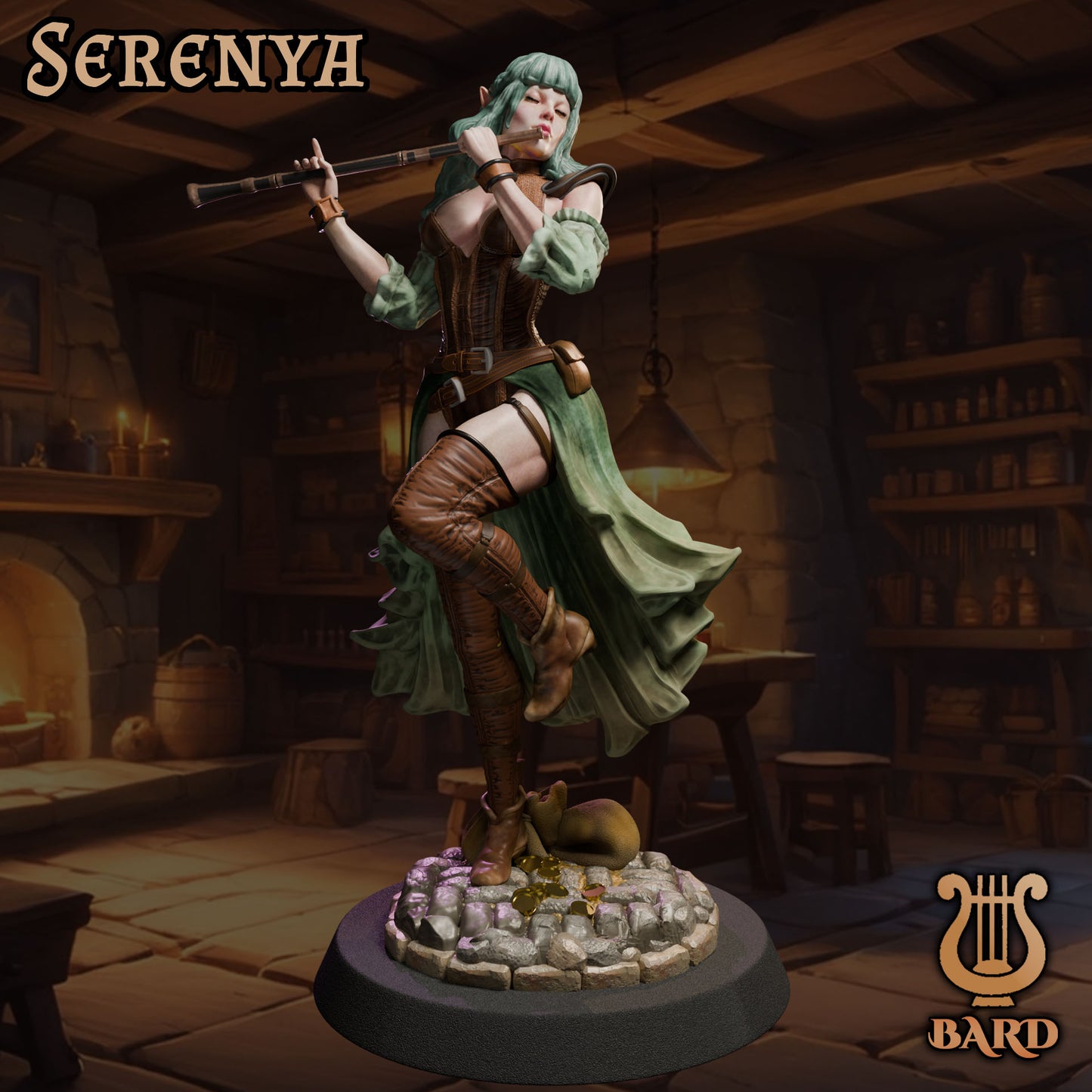 Serenya – Bard | Ladies of the Dark Age | Figurka kolekcjonerska 32 mm / 75 mm | Black Bird Miniatures
