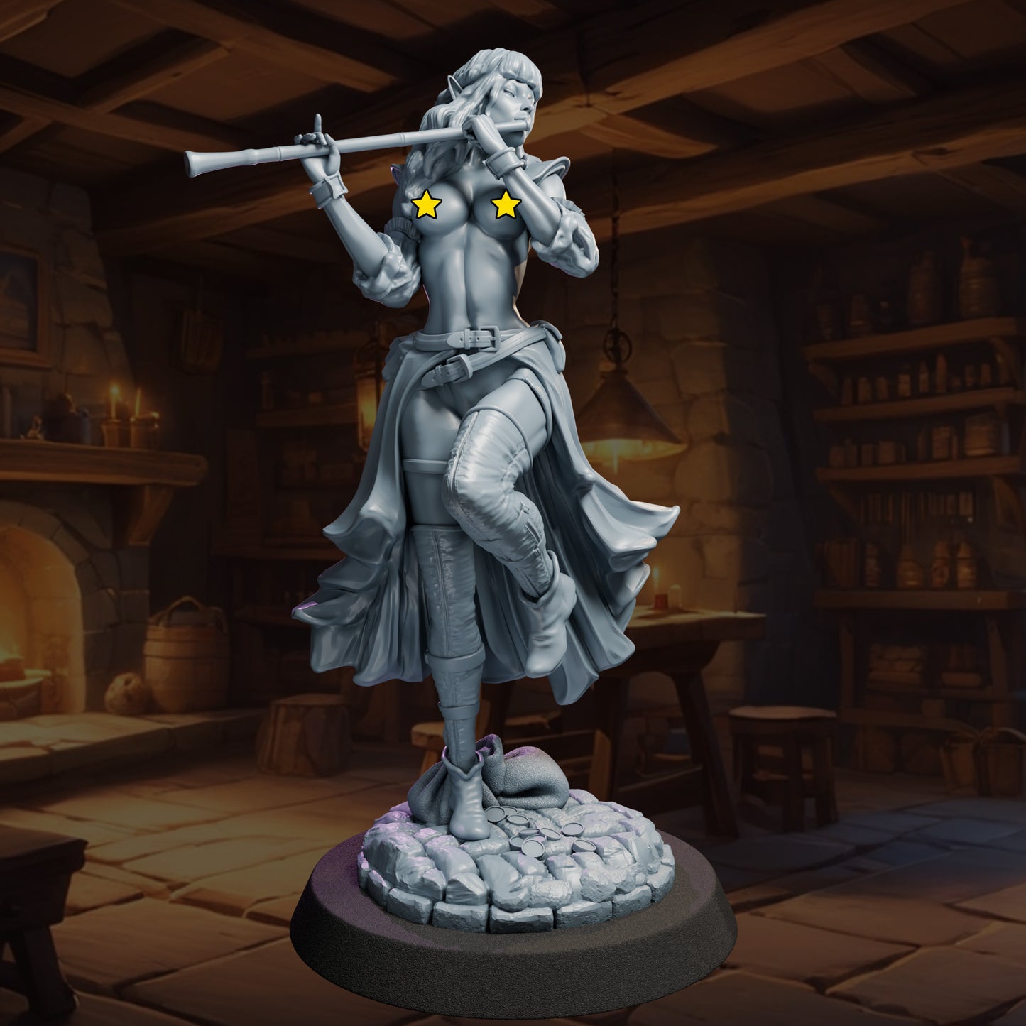 Serenya painted female bard miniature 75mm by Black Bird Miniatures