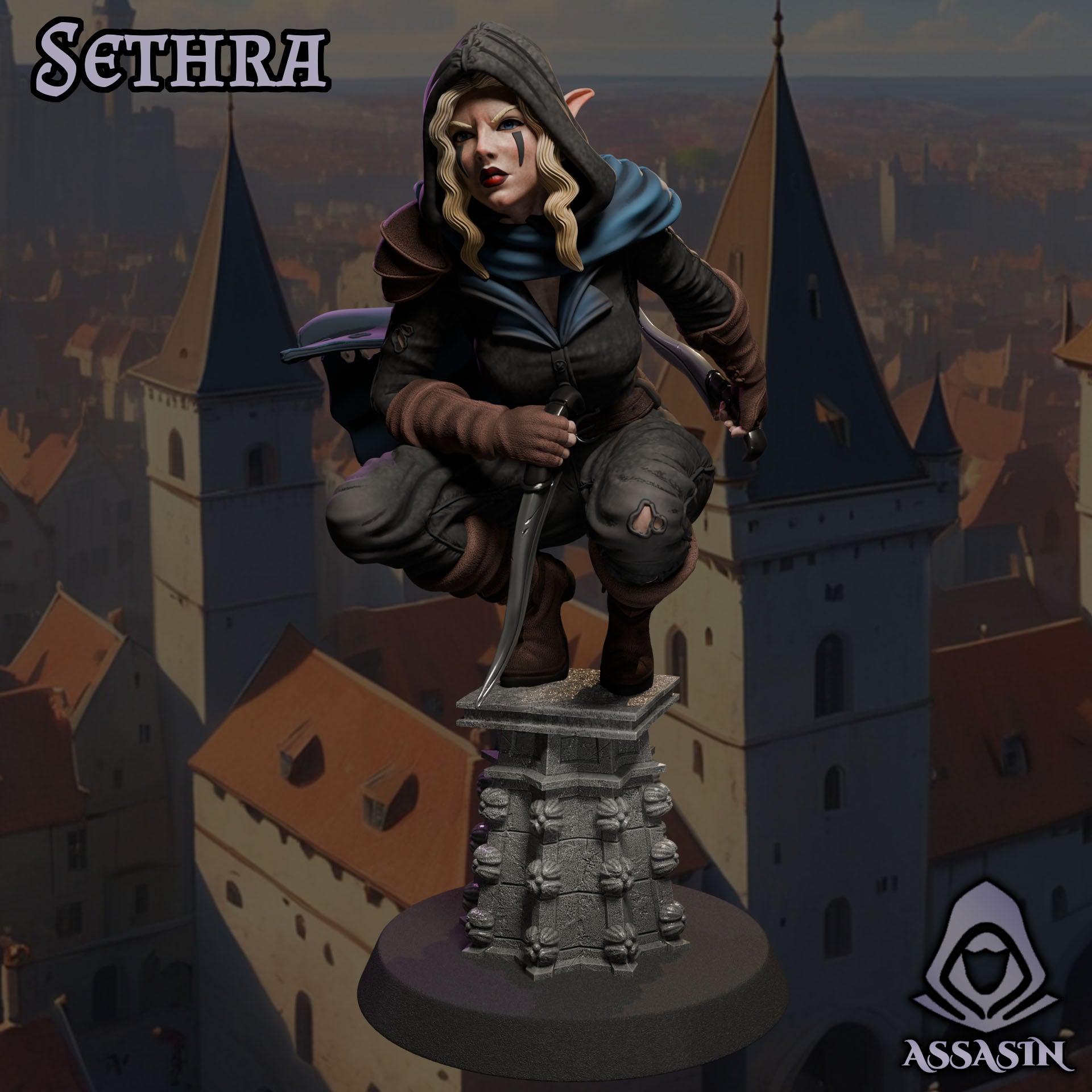 Sethra unpainted resin assassin model 32/75mm from Ladies of the Dark Age collection