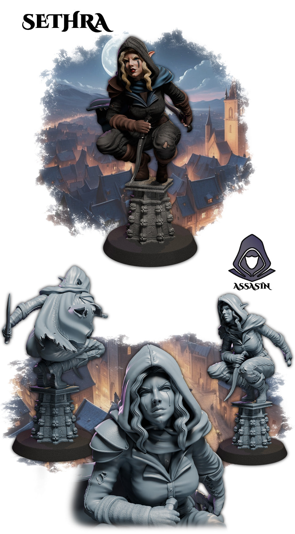 Sethra – Zabójczyni Cieni | Ladies of the Dark Age | Figurka kolekcjonerska 32 mm / 75 mm | Black Bird Miniatures