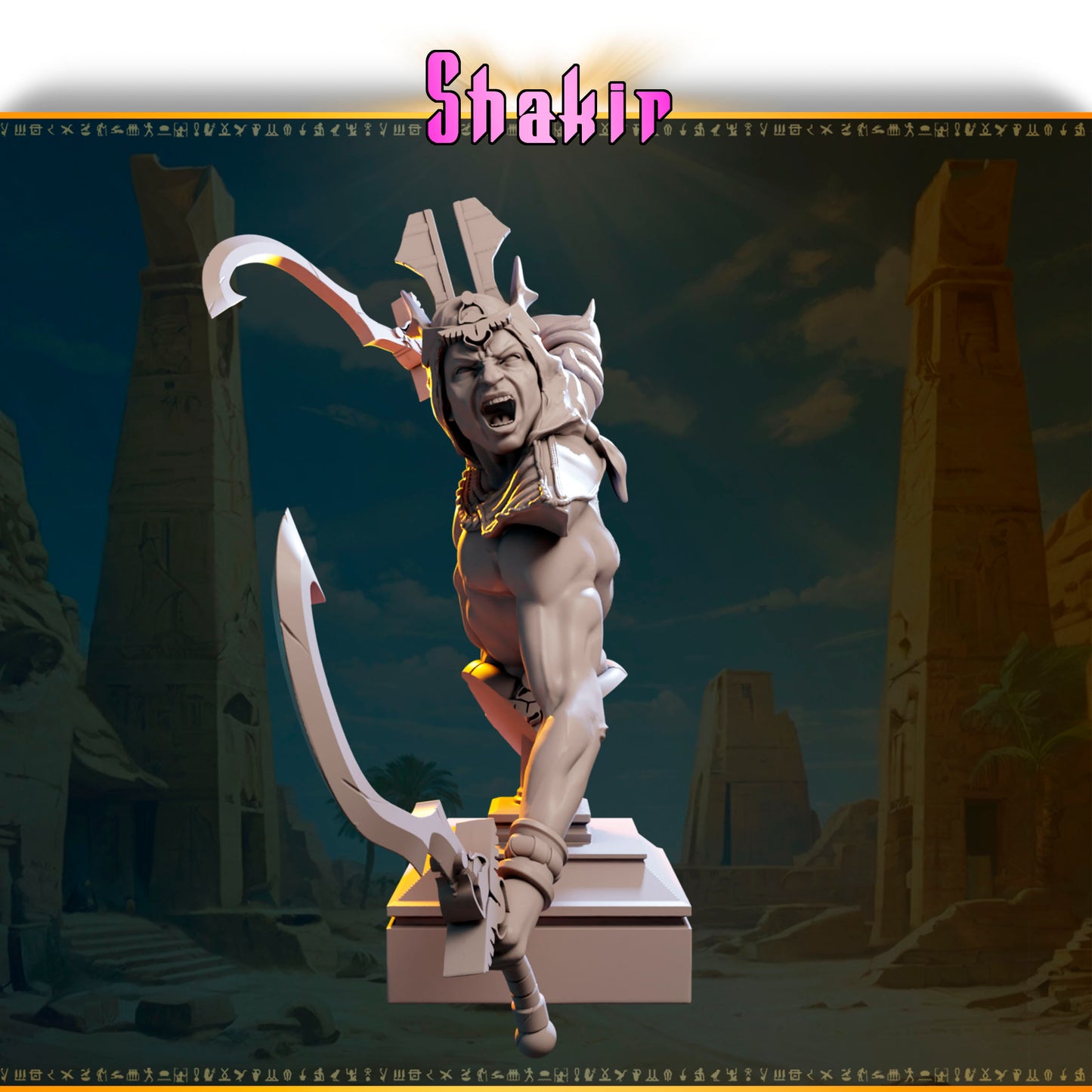 Shakir – Wojownik Piasków — figurka fantasy z ostrzem, skala 32 mm