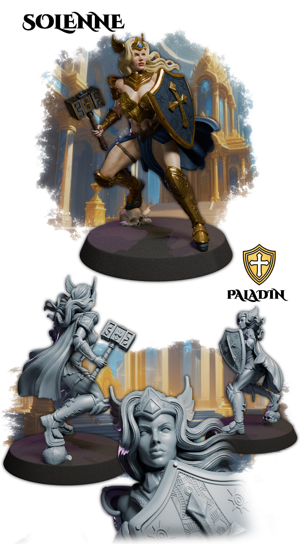Solenne painted paladin miniature 75mm by Black Bird Miniatures