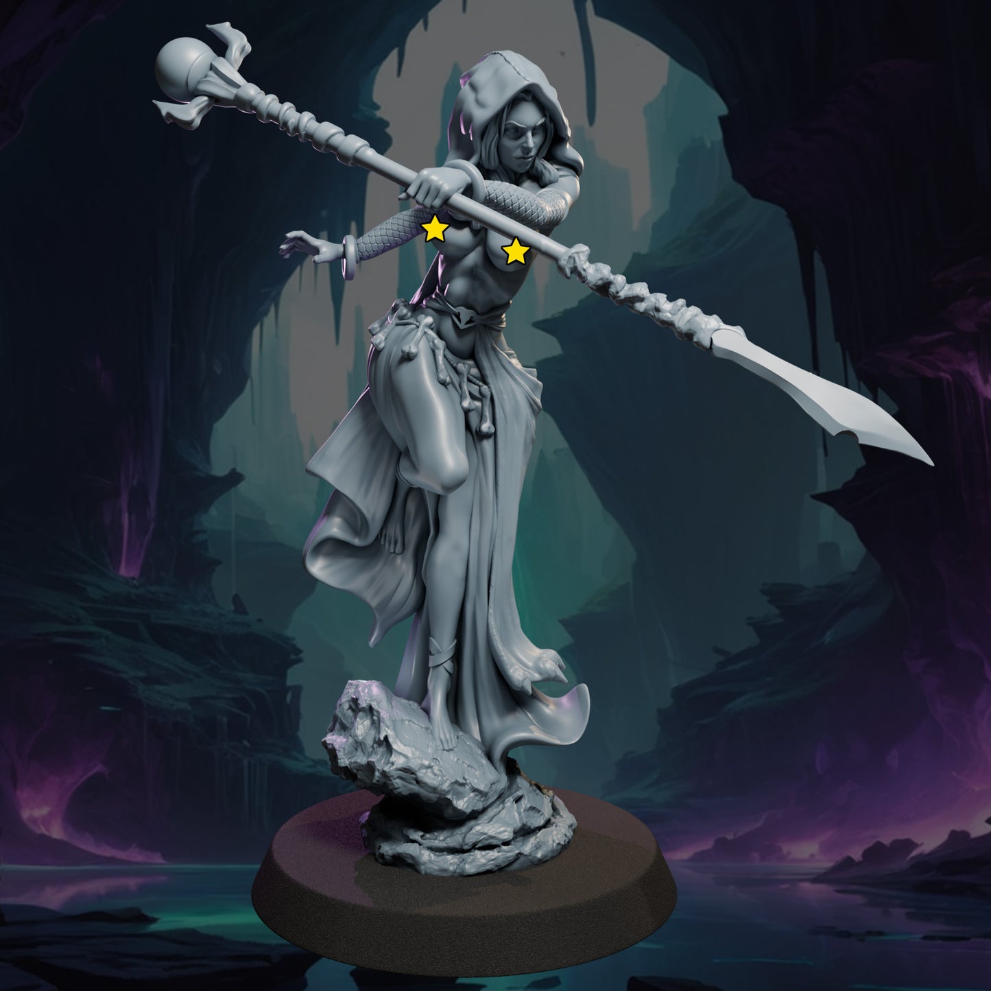 Thalmera painted dark fantasy warlock miniature 75mm by Black Bird Miniatures