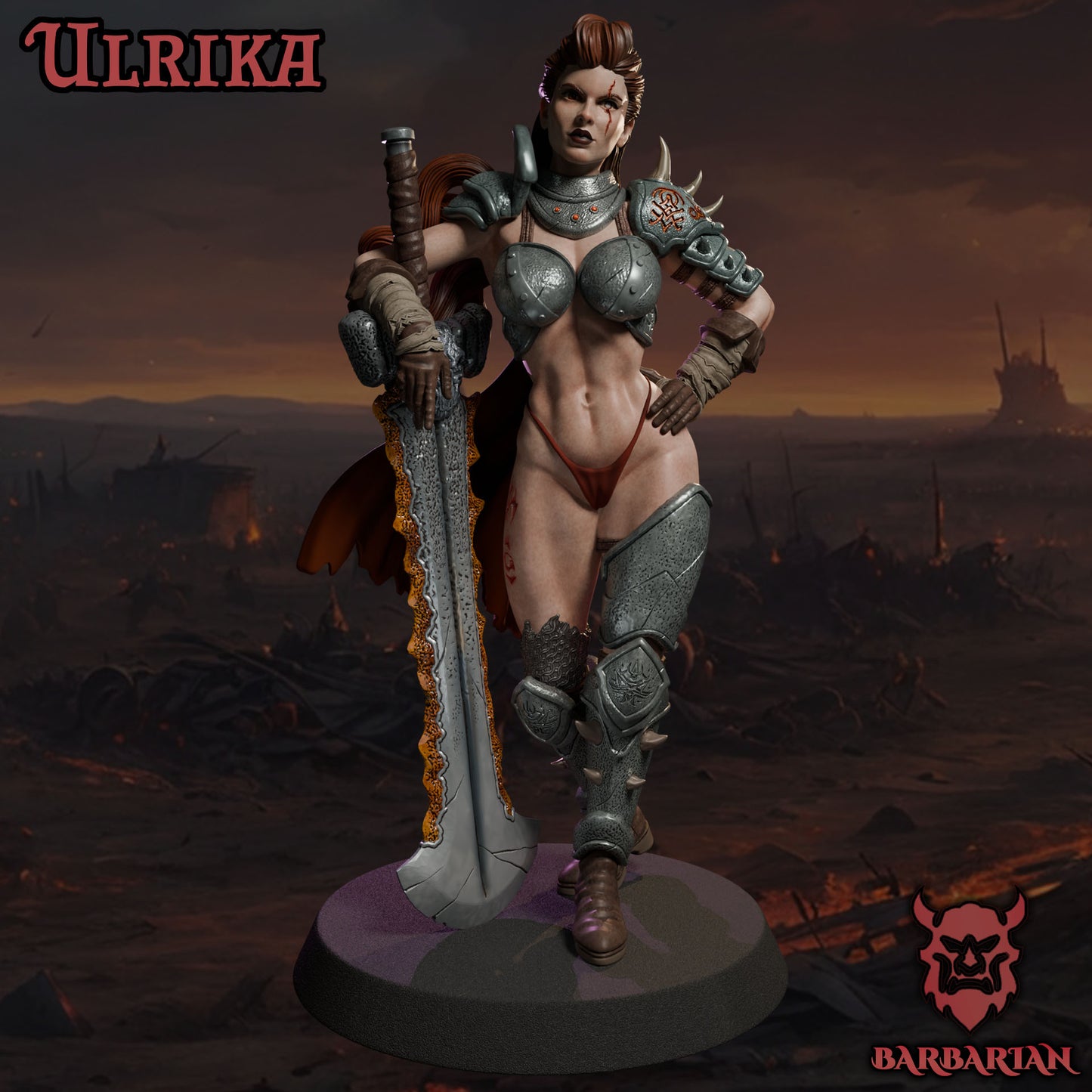 Unpainted resin female barbarian 32mm model from Ladies of the Dark Age collection