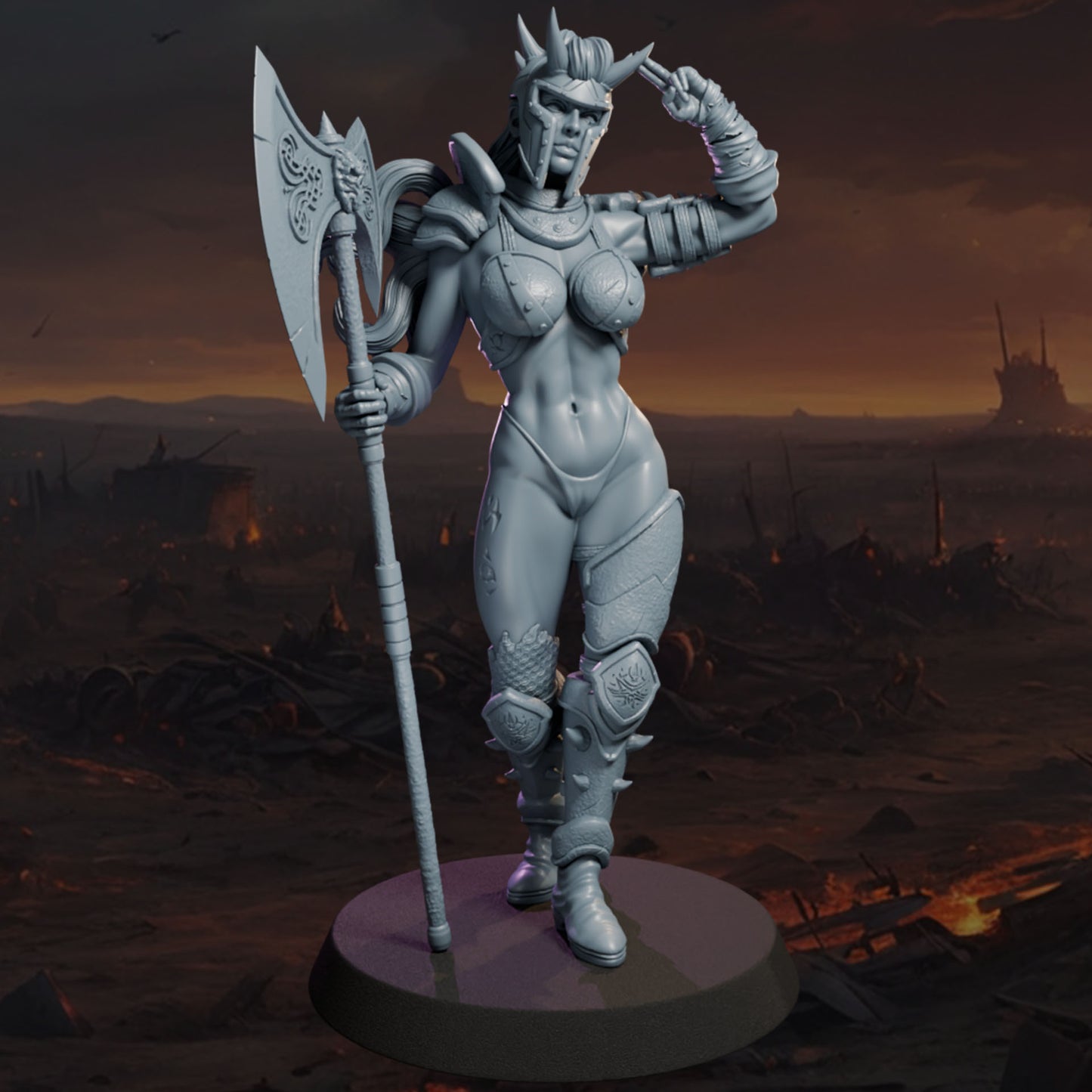 Unpainted resin female barbarian 32mm model from Ladies of the Dark Age collection