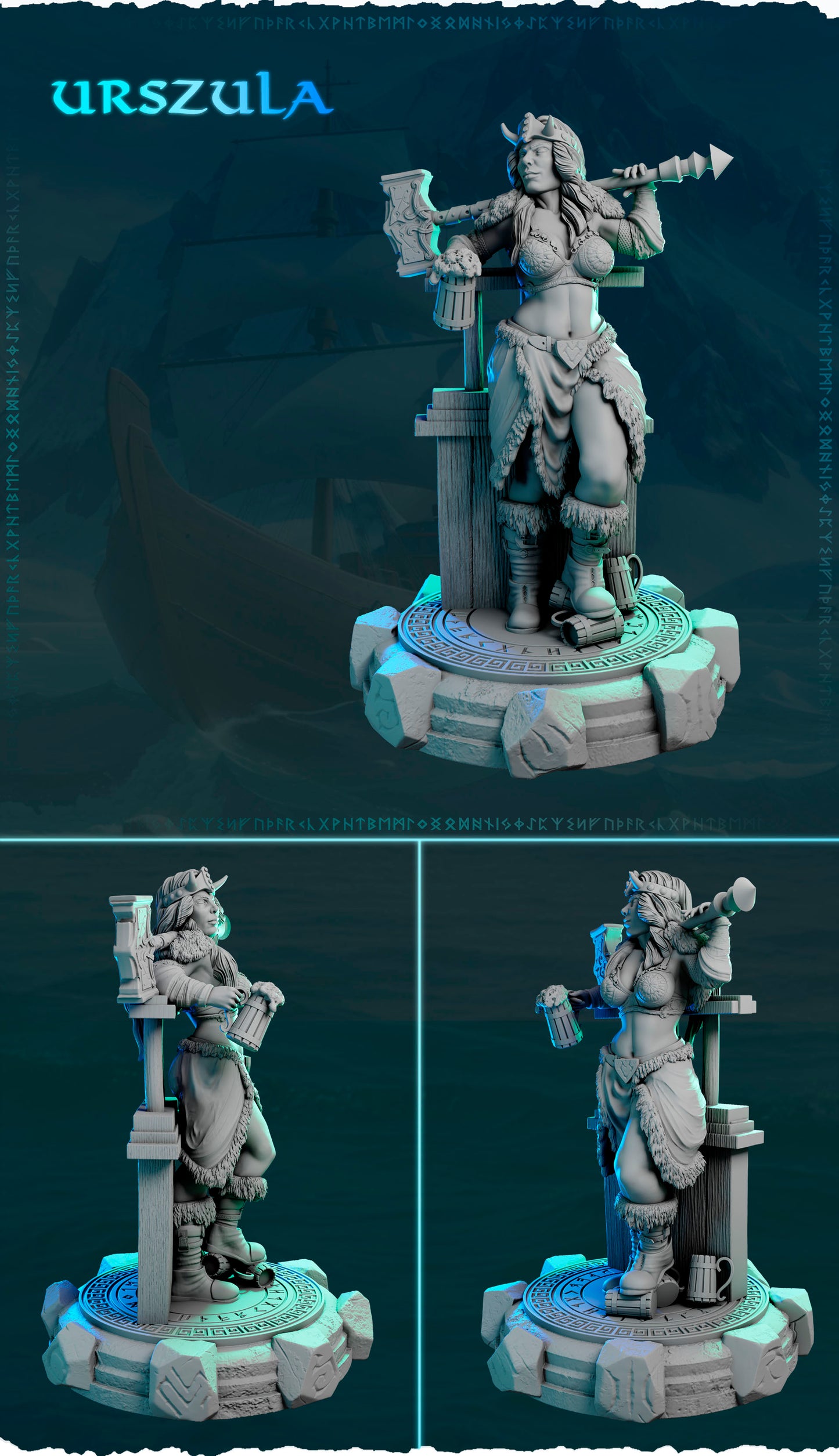 Północna Wojowniczka z Młotem 32 mm / 75 mm | Black Bird Miniatures | Ladies of the North