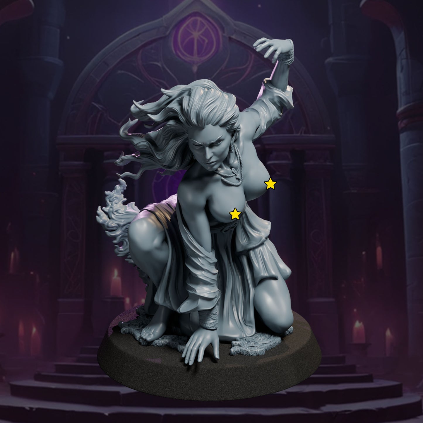 Fantasy female summoner resin sculpture with demon companion SFW and NSFW