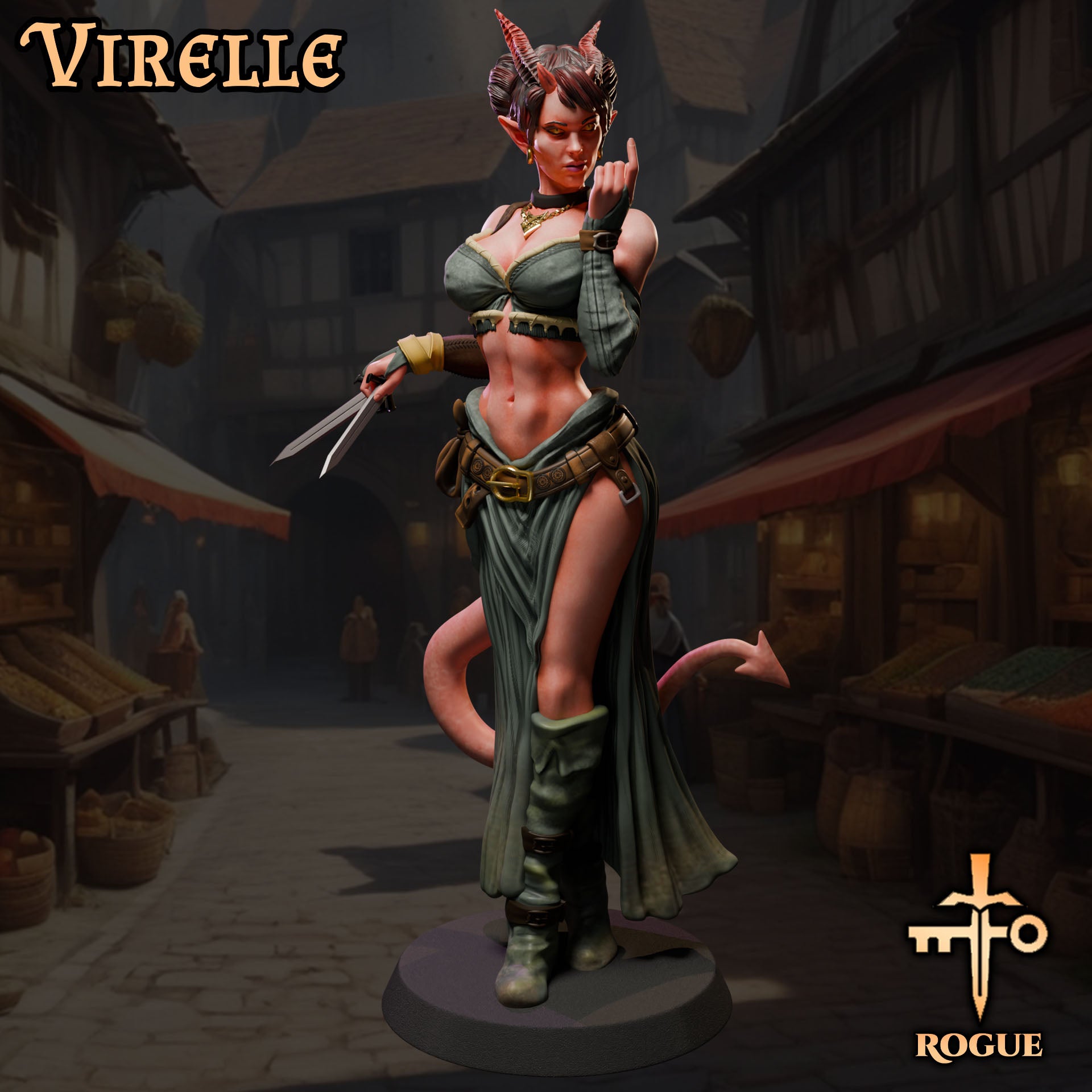 Virelle painted demon rogue fantasy miniature 75mm by Black Bird Miniatures