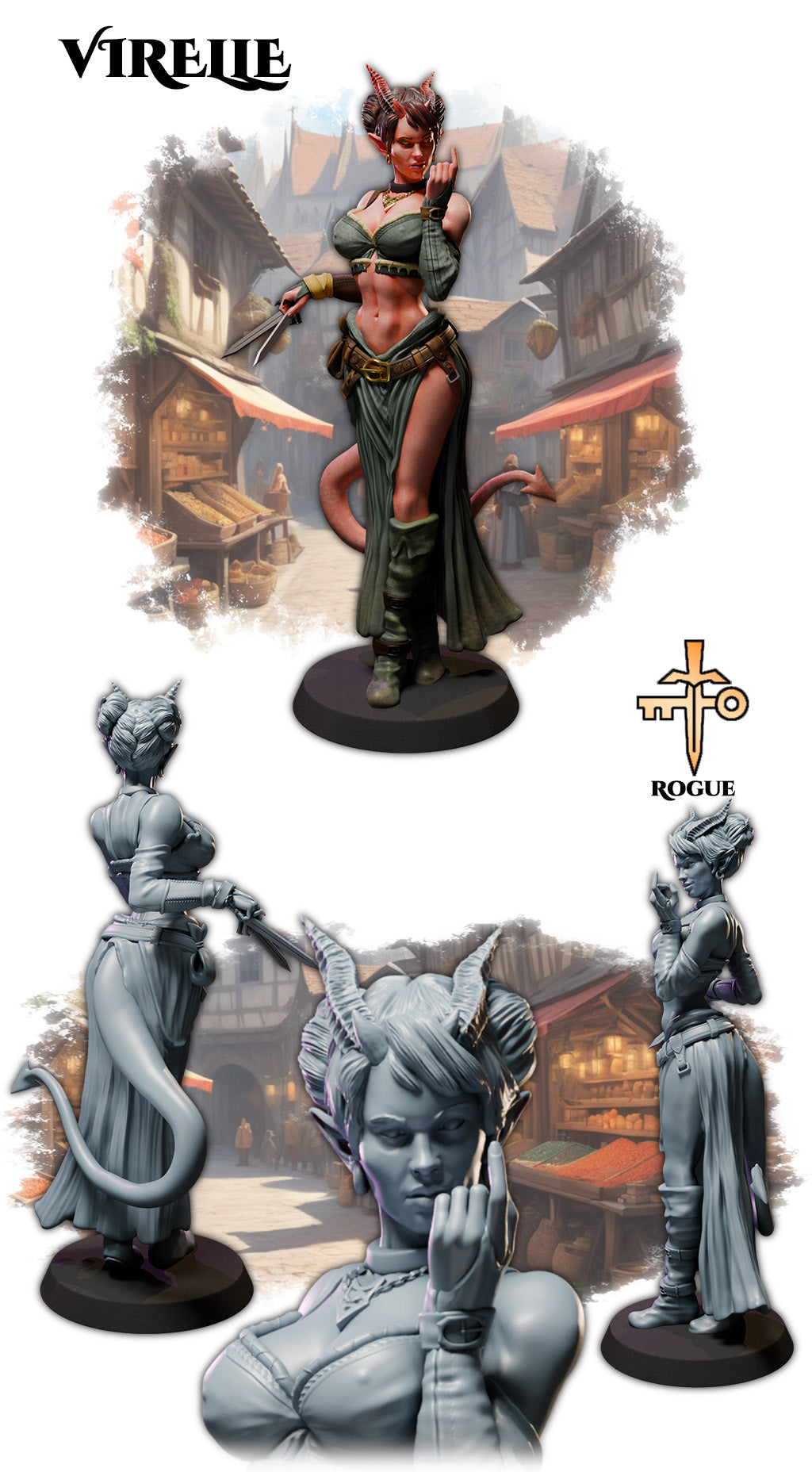 Virelle painted demon rogue fantasy miniature 75mm by Black Bird Miniatures