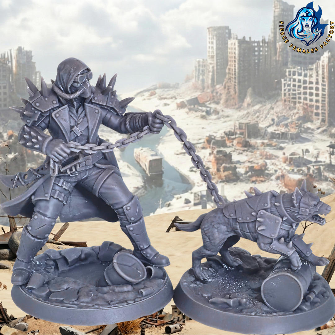 Łowca z psem bojowym – Wasteland 01 – figurki 32mm / 75mm | Sol Invictus