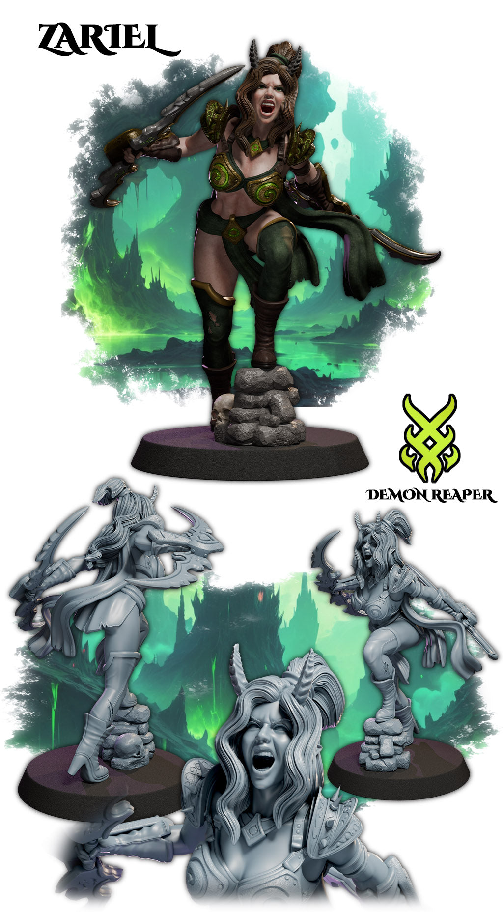 Zariel painted demon warrior miniature 75mm by Black Bird Miniatures