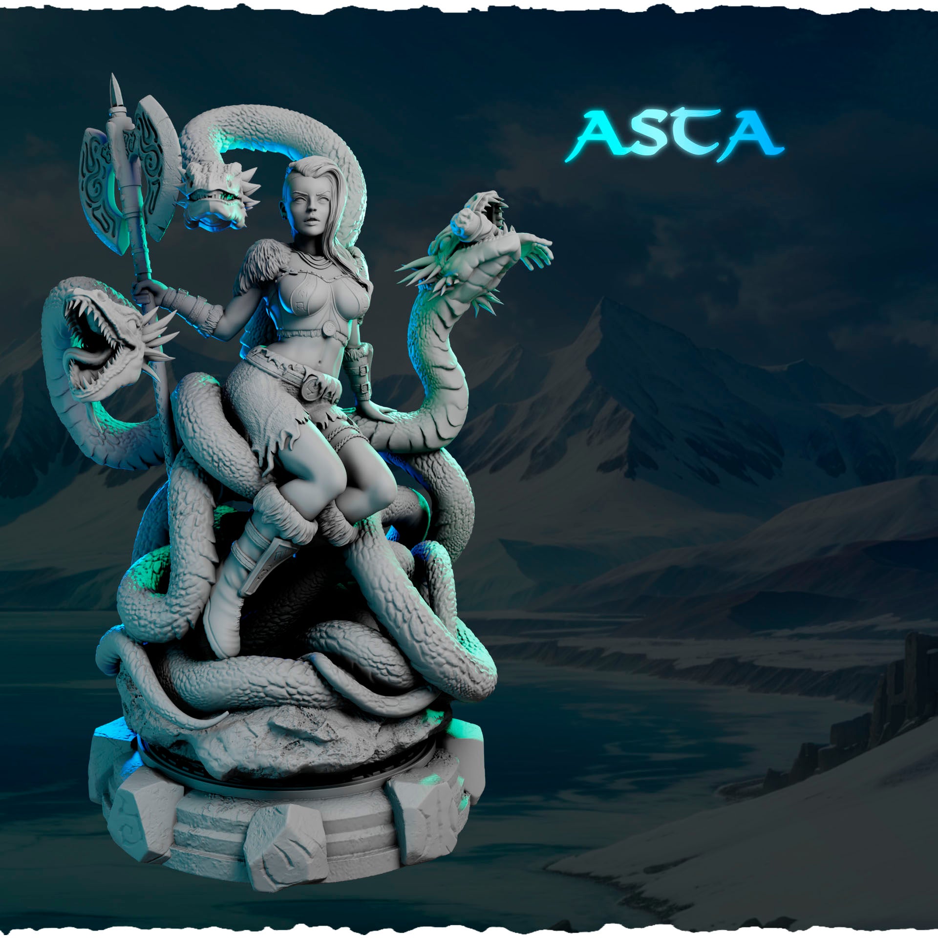 Asta — nordycka wojowniczka z hydrą, figurka żywiczna 32 mm / 75 mm, Black Bird Miniatures