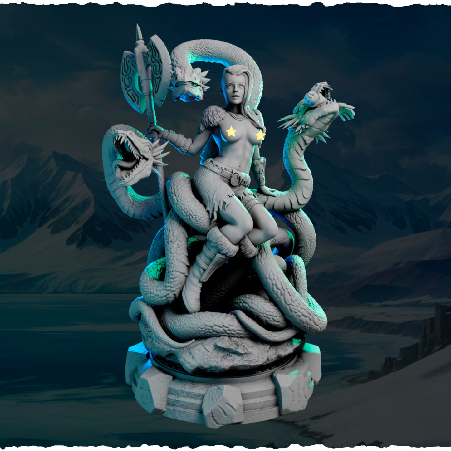 Asta — nordycka wojowniczka z hydrą, figurka żywiczna 32 mm / 75 mm, Black Bird Miniatures