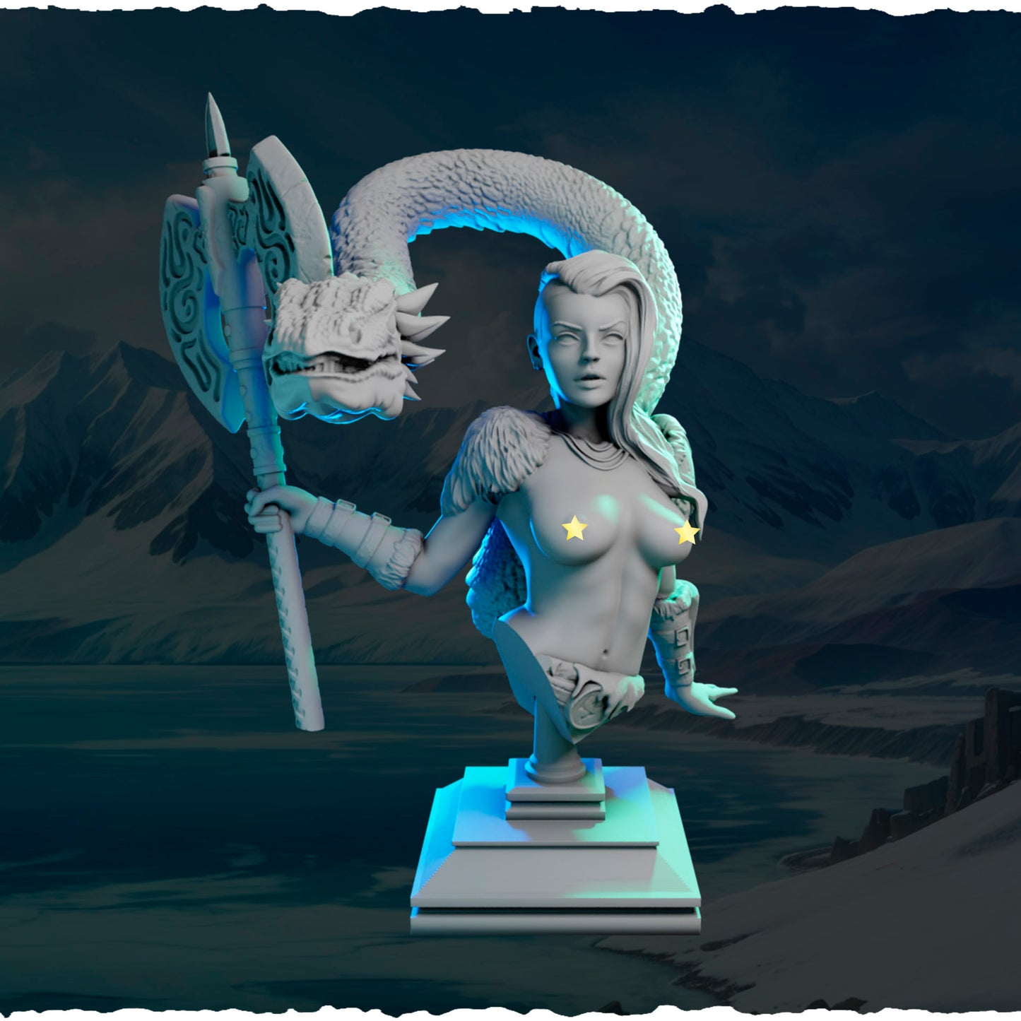 Asta — nordycka wojowniczka z hydrą, figurka żywiczna 32 mm / 75 mm, Black Bird Miniatures