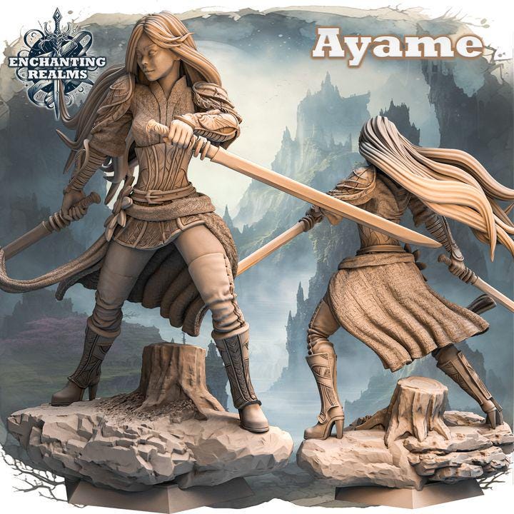 Ayame – figurka wojowniczki fantasy 3D z serii Enchanting Realms, 180 mm, widok z przodu