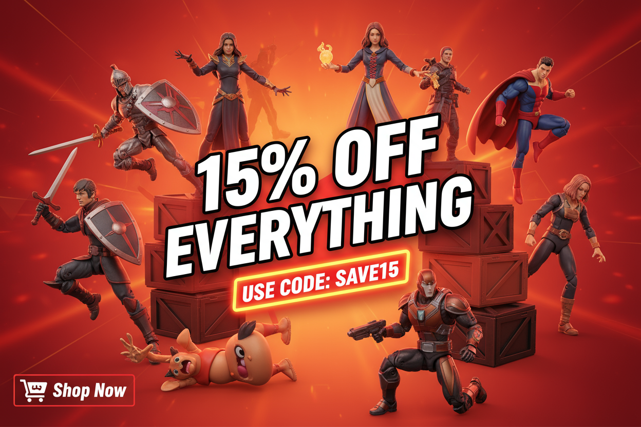 Banner promocyjny SAVE15 z figurkami