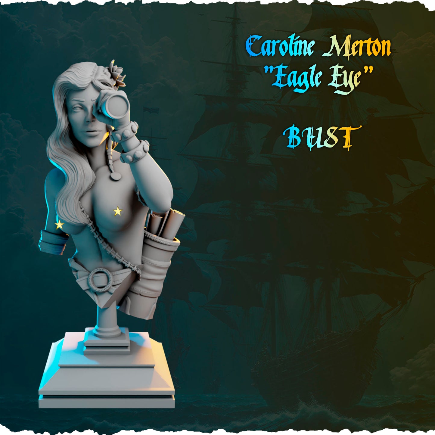 Female pirate miniature with telescope 32mm / 75mm