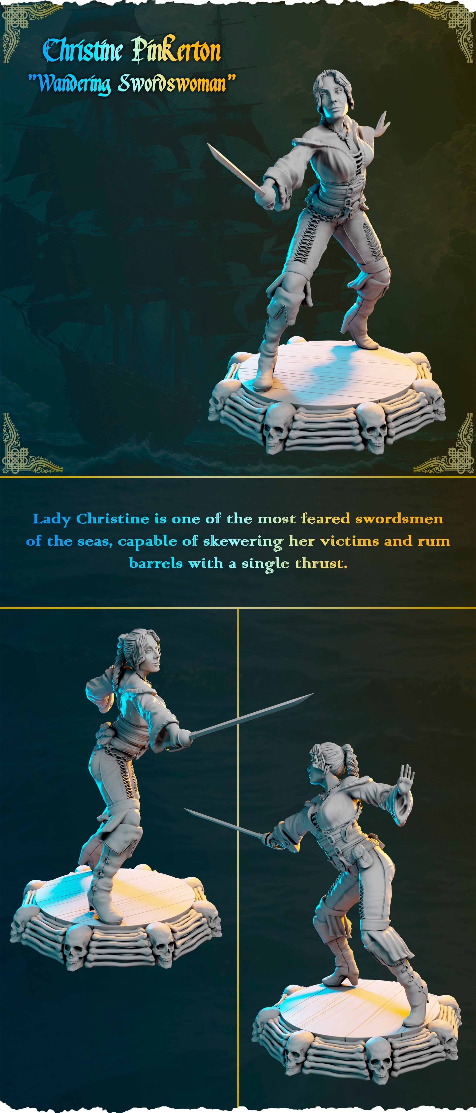 Figurka pirackiej wojowniczki 32mm / 75mm