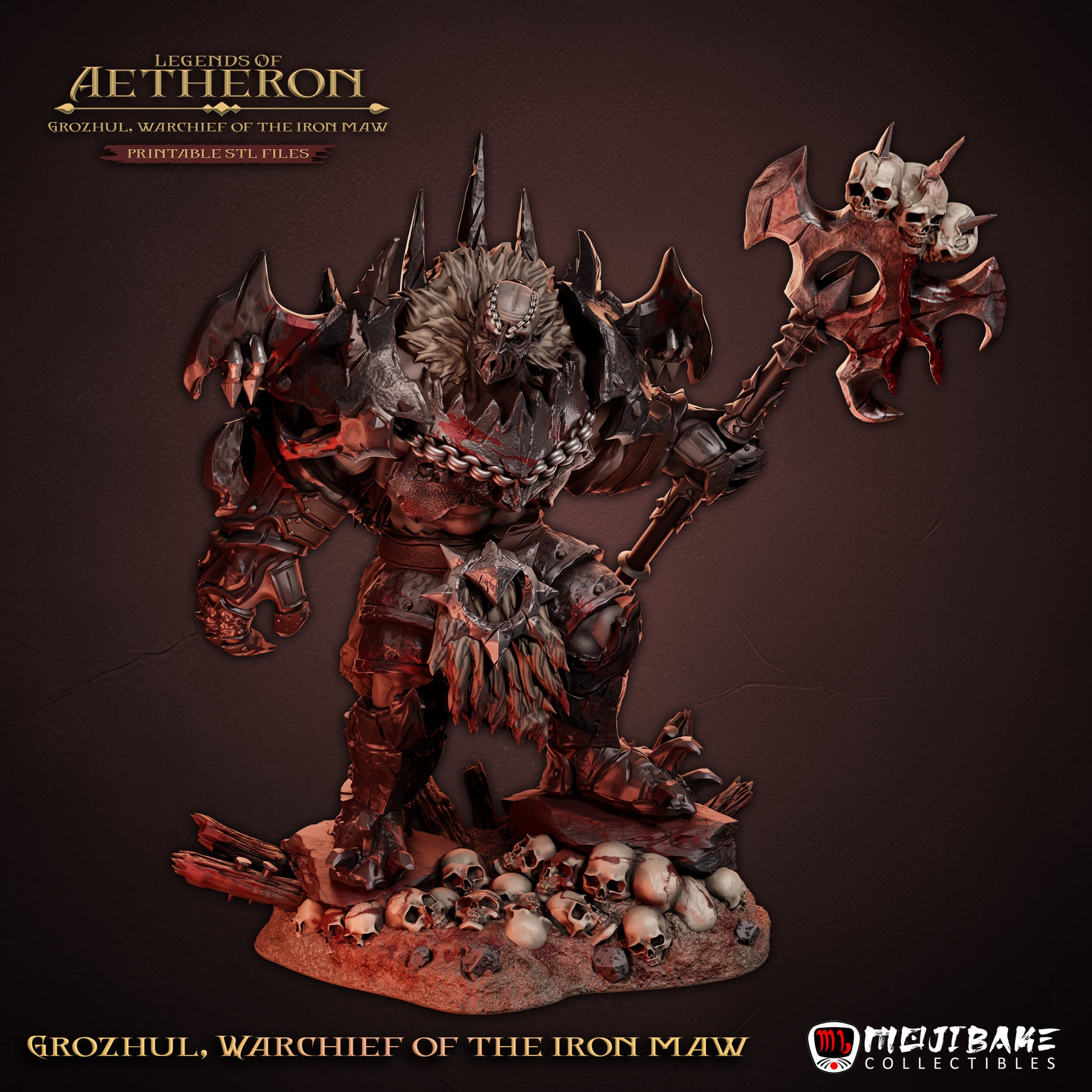 Grozhul – figurka 3D wojownika chaosu w zbroi z czaszkami