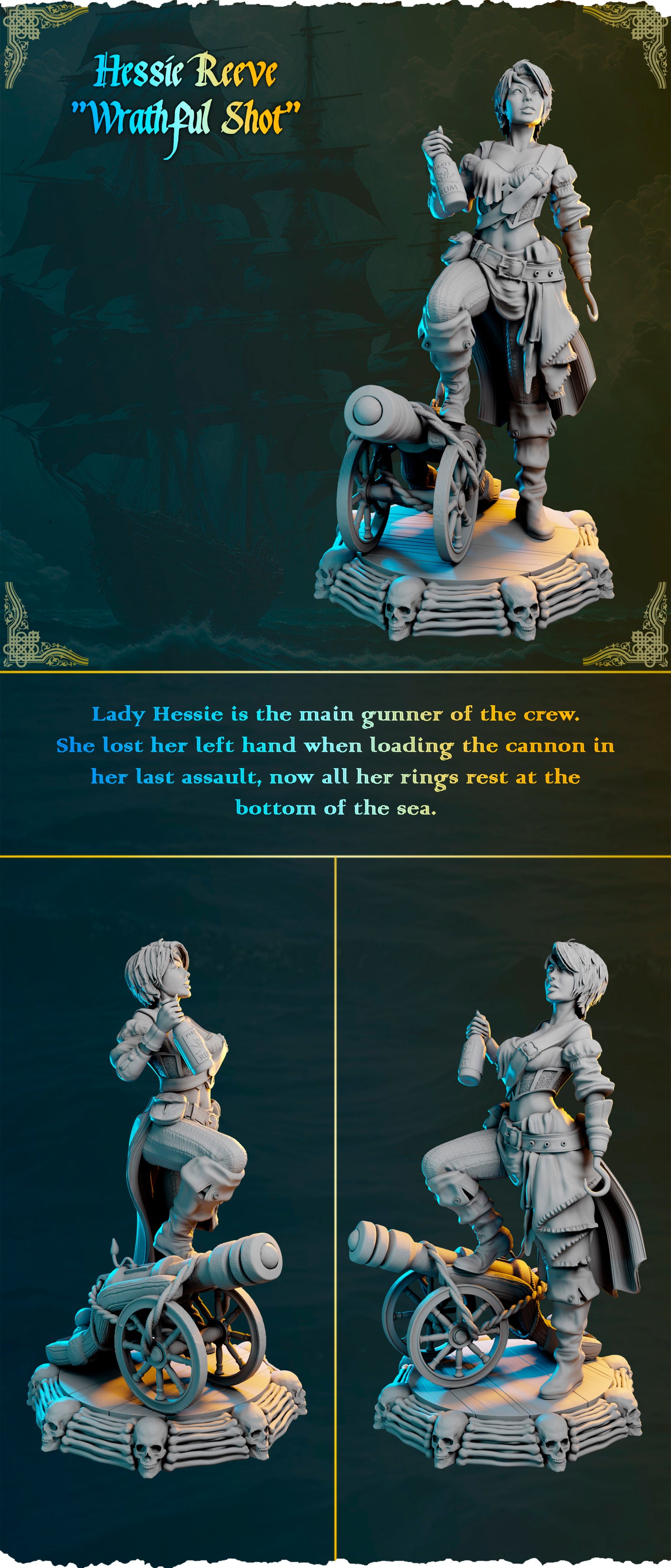 Piracka artylerzystka z armatą figurka fantasy od Black Bird Miniatures