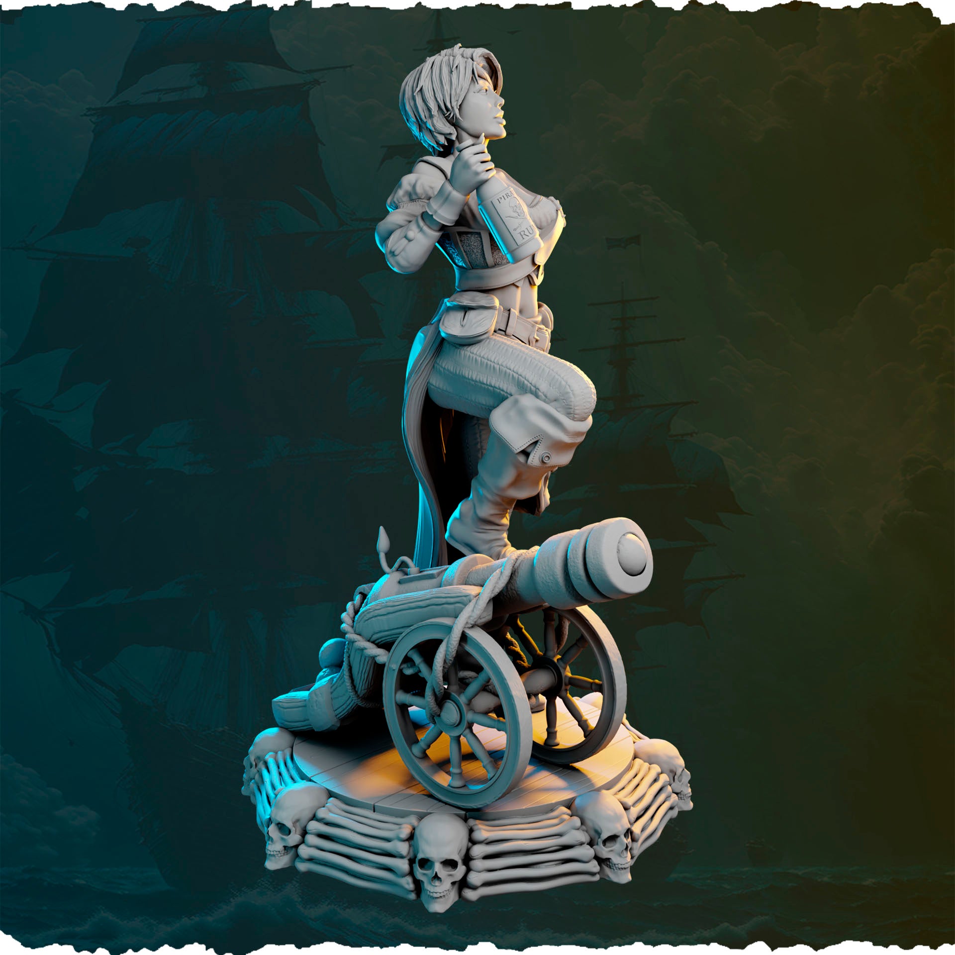 Piracka artylerzystka z armatą figurka fantasy od Black Bird Miniatures