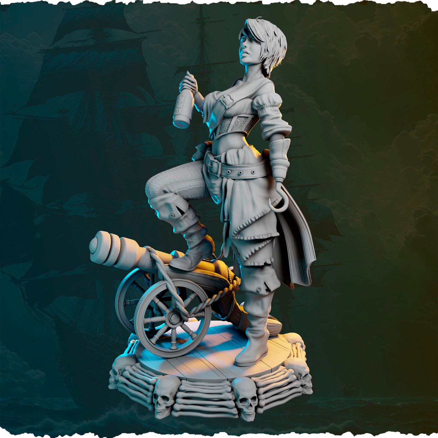 Piracka artylerzystka z armatą figurka fantasy od Black Bird Miniatures