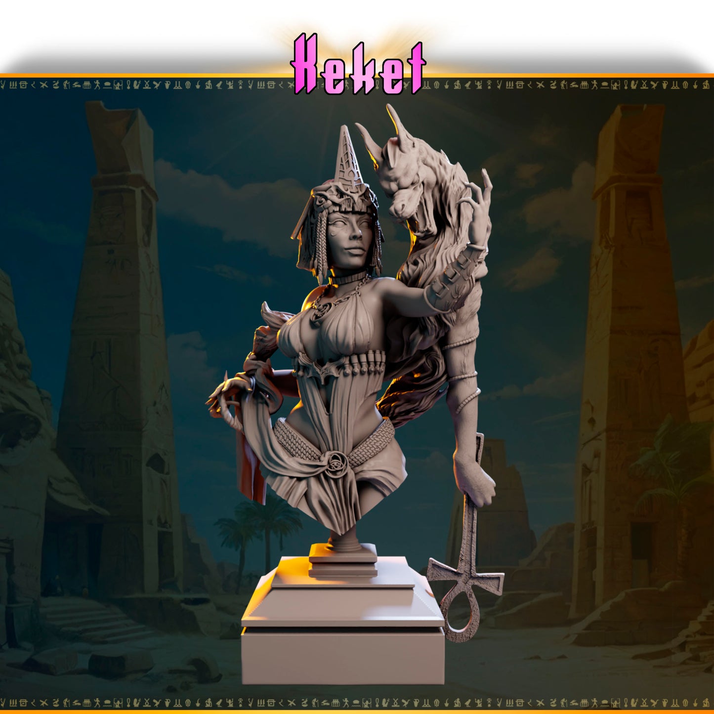 Keket – Kapłanka Anubisa — figurka z głową szakala i symbolem ankh, skala 32 mm