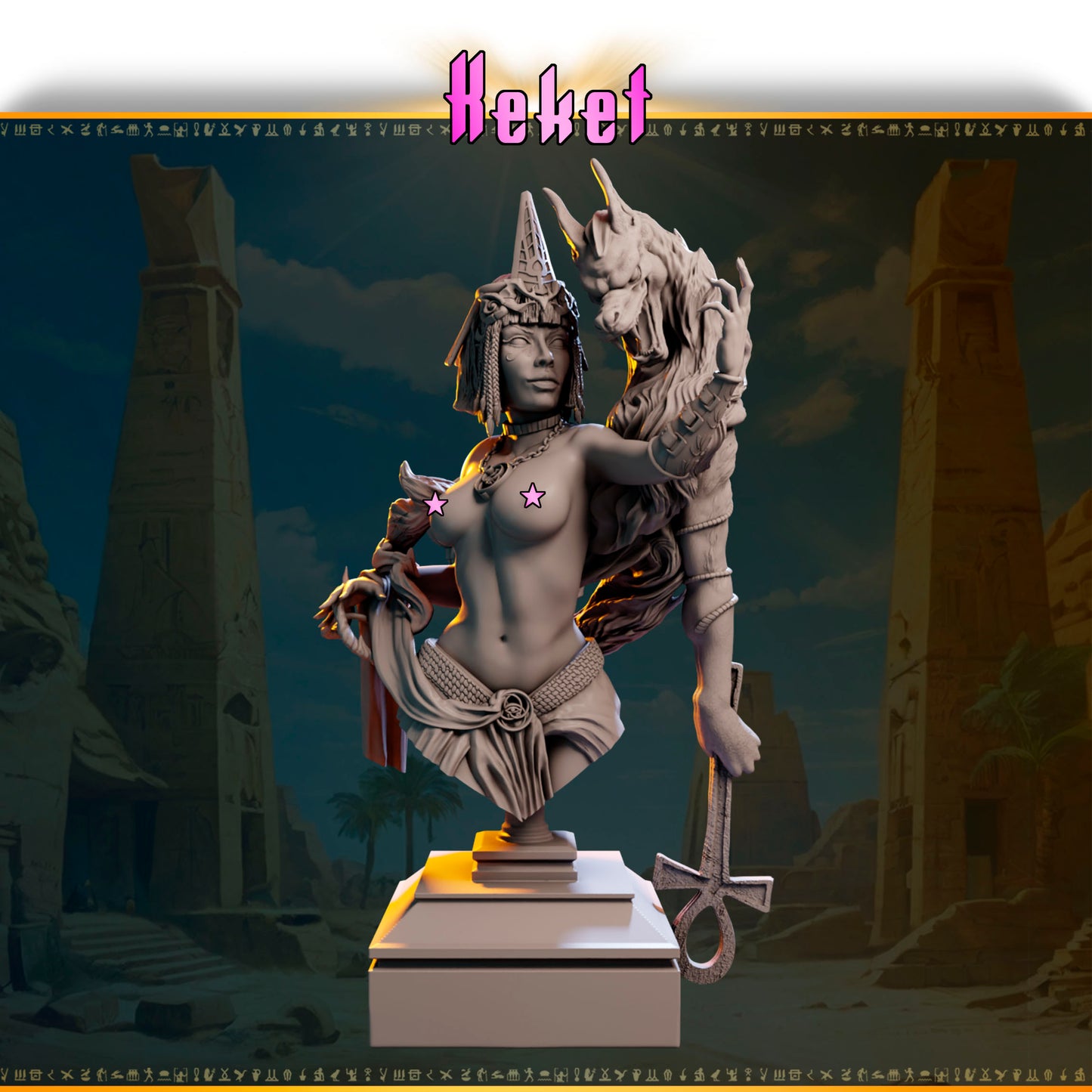 Keket – Kapłanka Anubisa — figurka z głową szakala i symbolem ankh, skala 32 mm