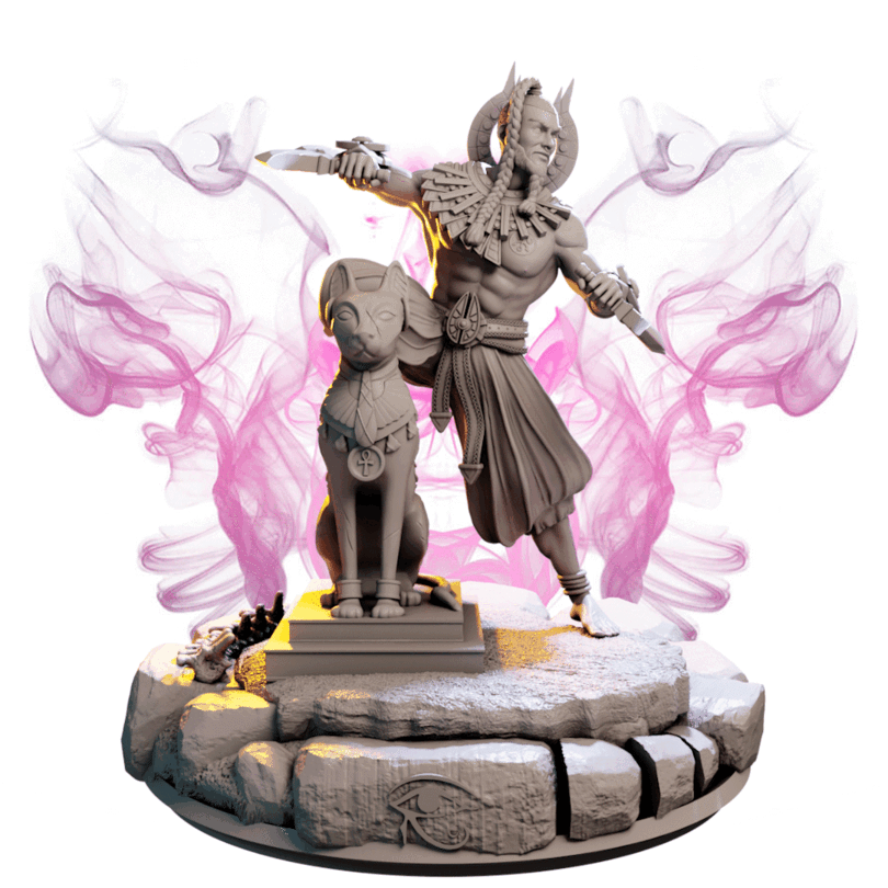 Khaldun – Kapłan Wschodniego Słońca — figurka z kotem strażnikiem, skala 32 mm