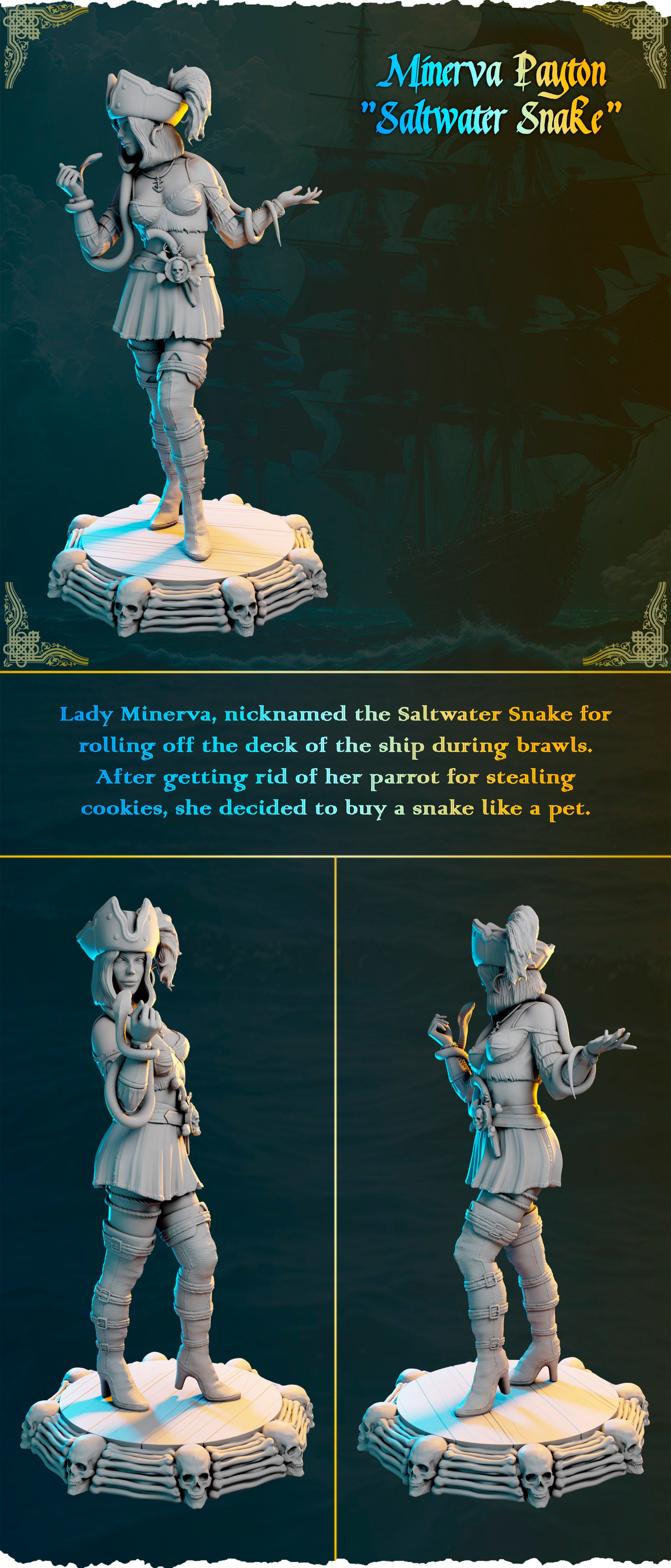 Piracka czarodziejka z wężem figurka fantasy od Black Bird Miniatures