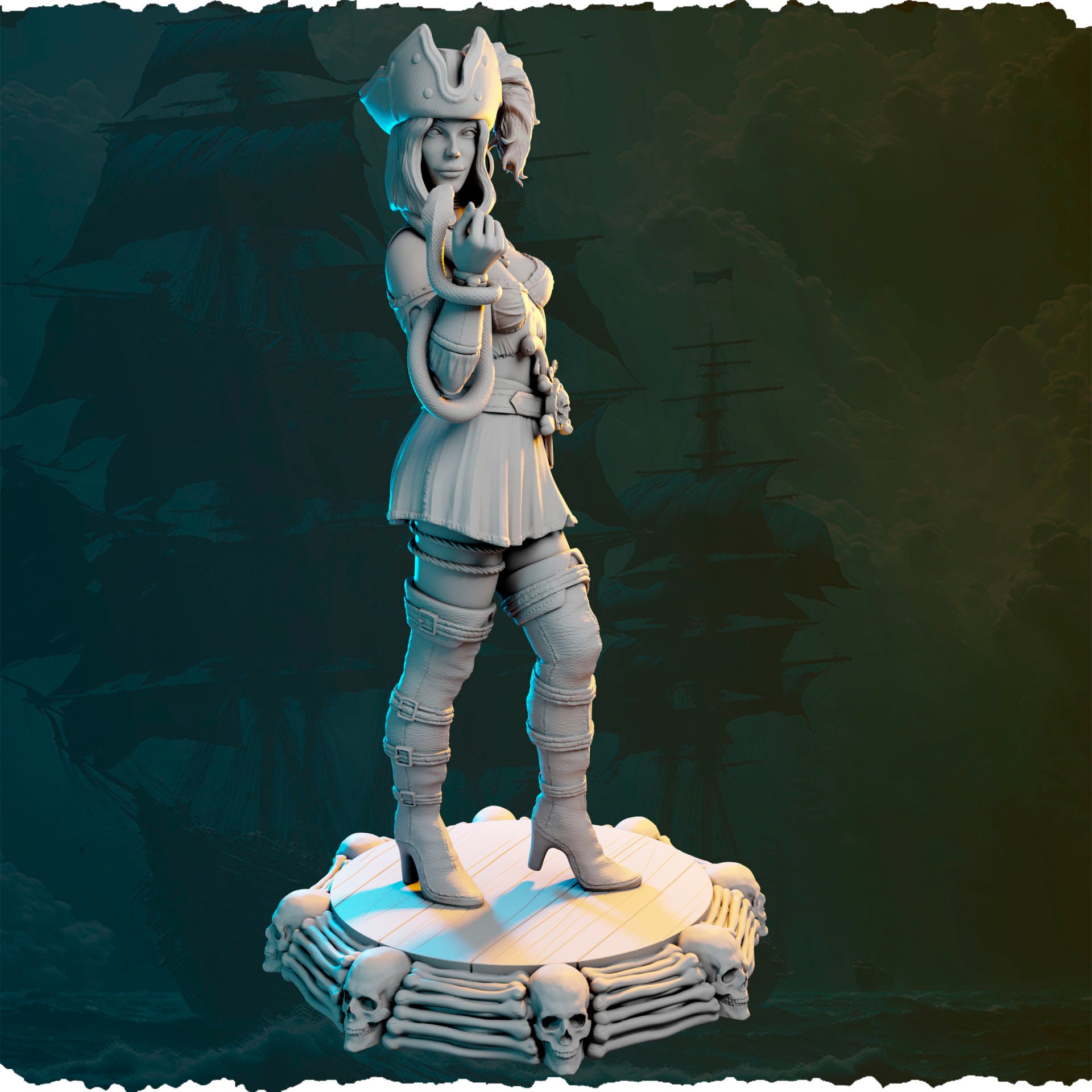 Piracka czarodziejka z wężem figurka fantasy od Black Bird Miniatures