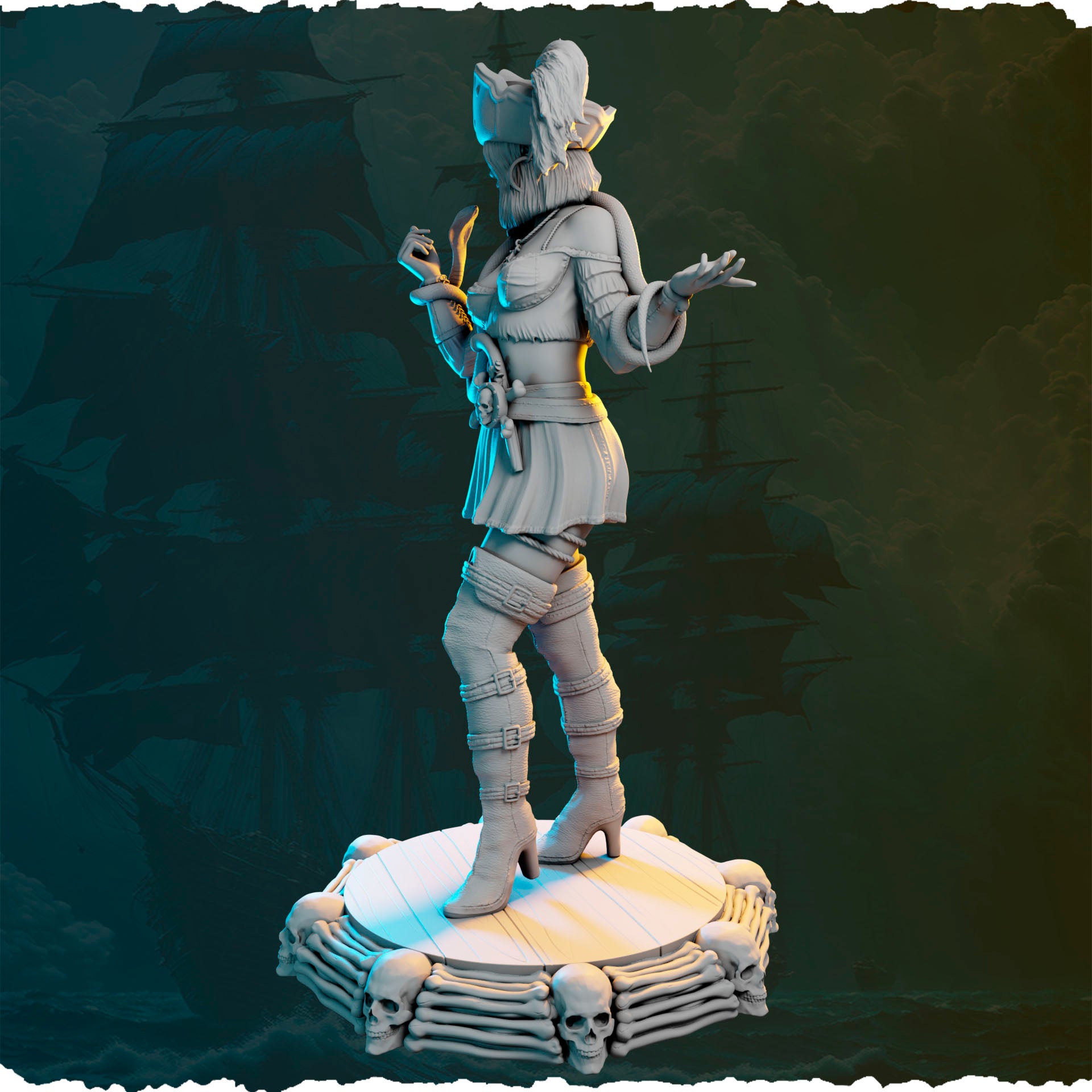 Piracka czarodziejka z wężem figurka fantasy od Black Bird Miniatures