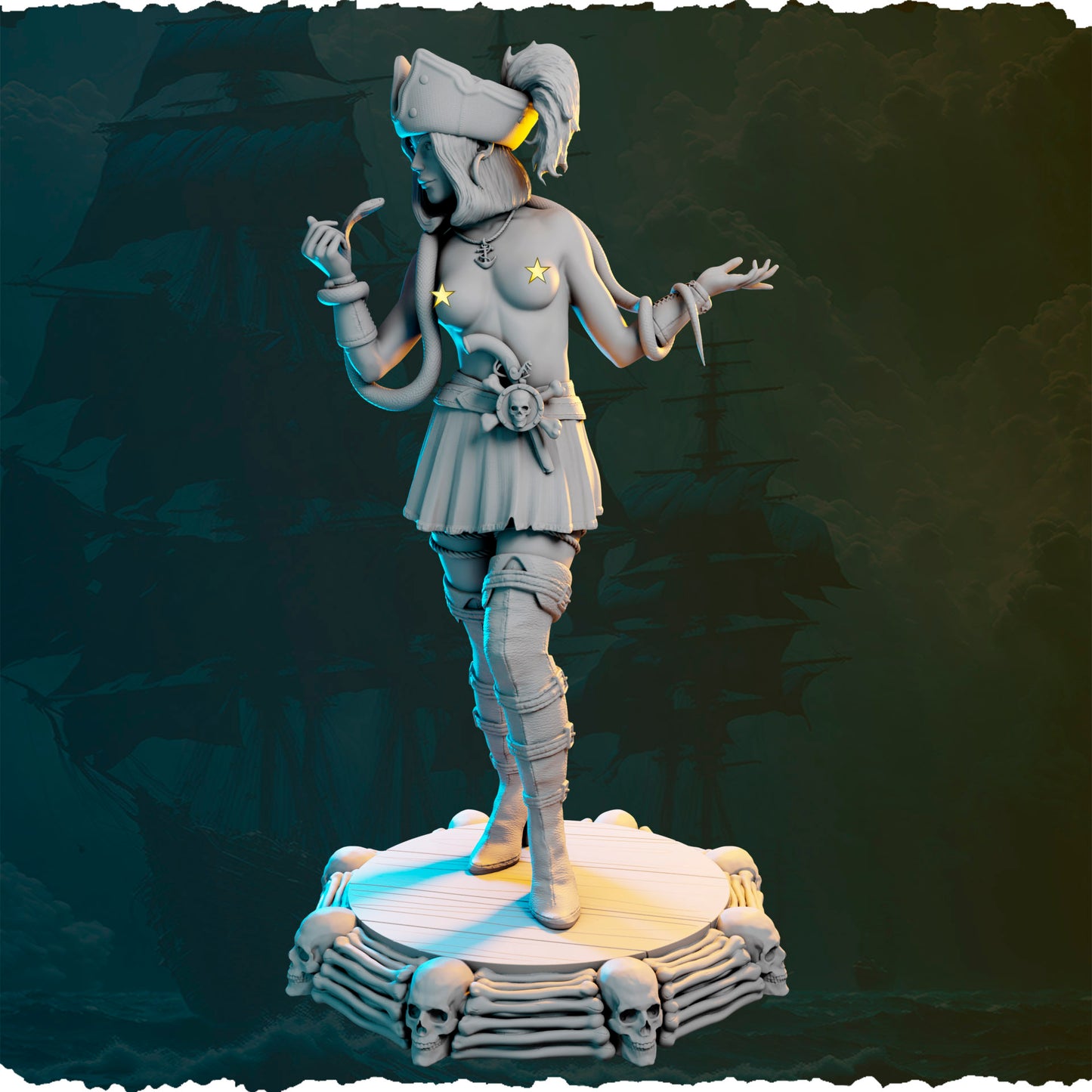 Piracka czarodziejka z wężem figurka fantasy od Black Bird Miniatures