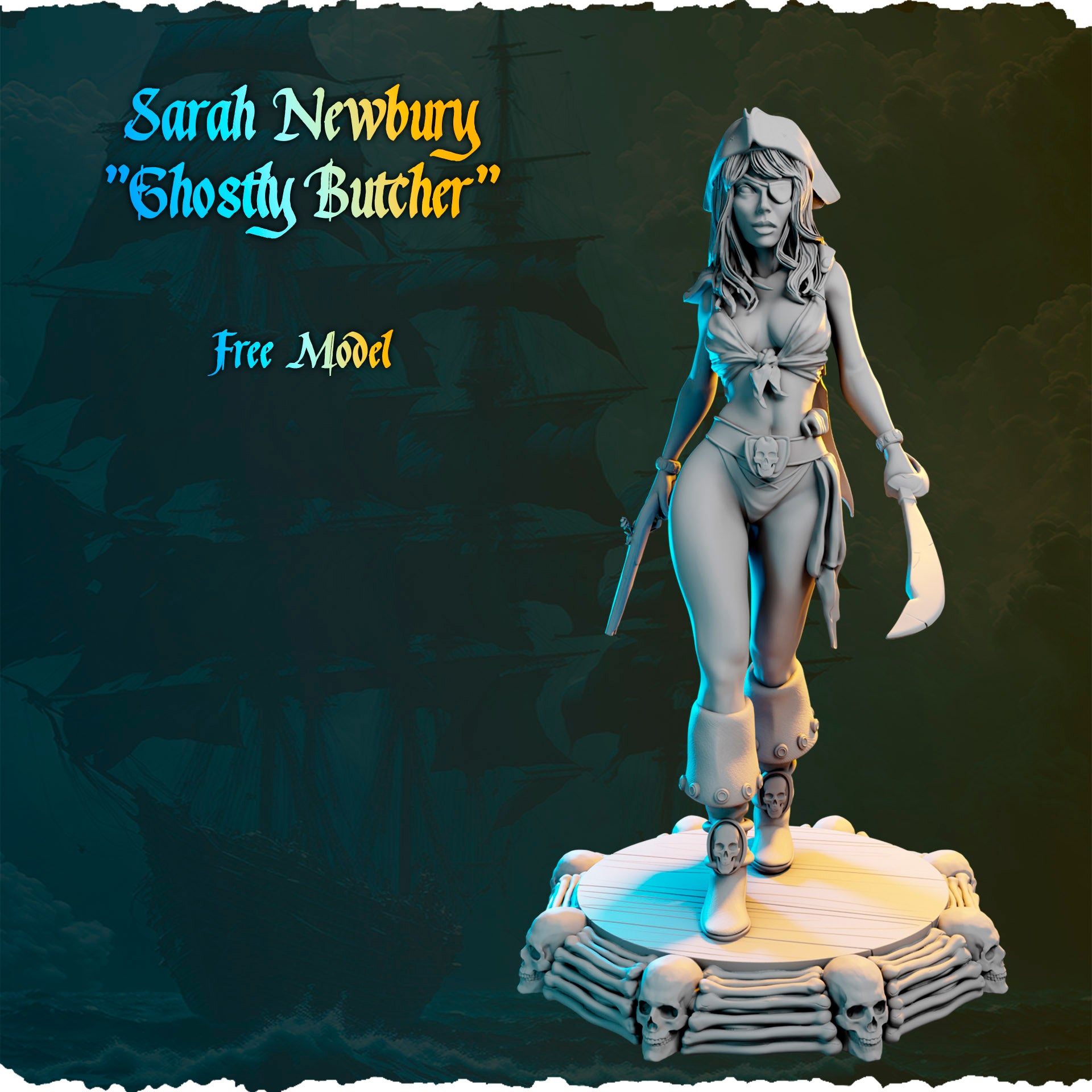 Piracka wojowniczka z szablą i pistoletem figurka 3D od Black Bird Miniatures