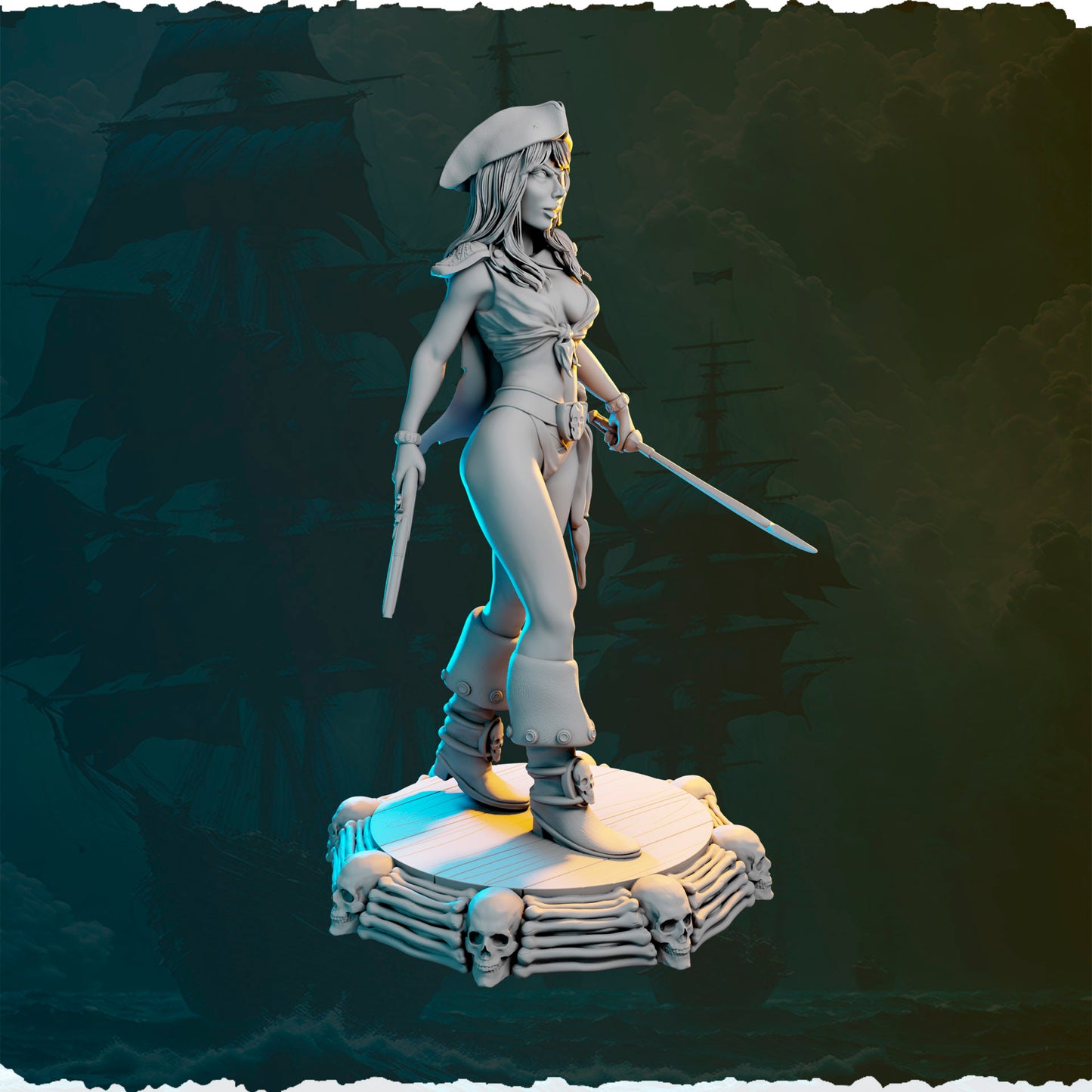 Piracka wojowniczka z szablą i pistoletem figurka 3D od Black Bird Miniatures