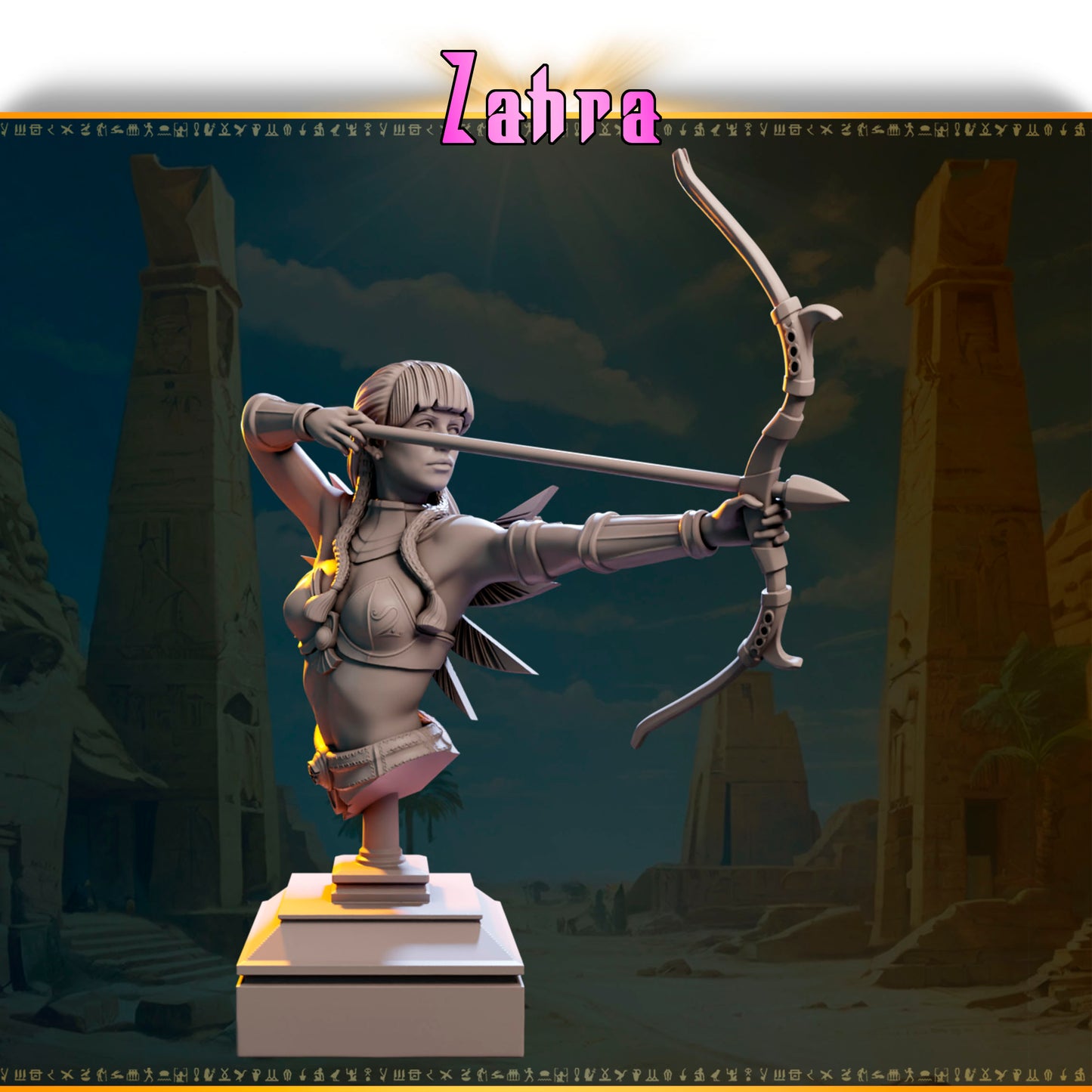 Zahra – Łuczniczka Pustyni — figurka z łukiem, skala 32 mm