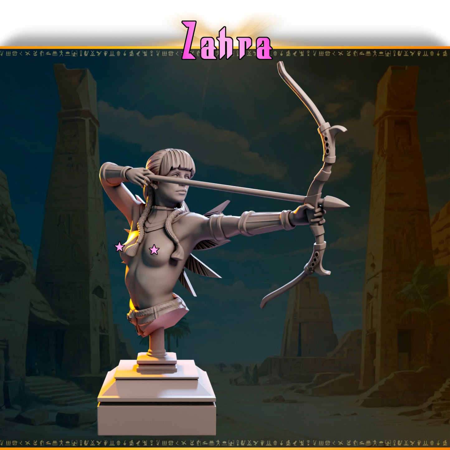 Zahra – Łuczniczka Pustyni — figurka z łukiem, skala 32 mm