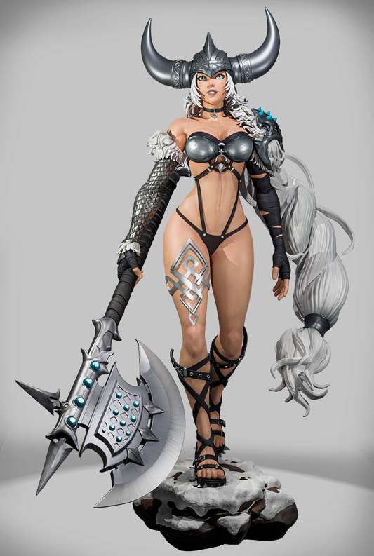 Szary render 3D zestawu Lioness Warden Kaira, widoczne detale grzywy lwa i czaszek na pasie.