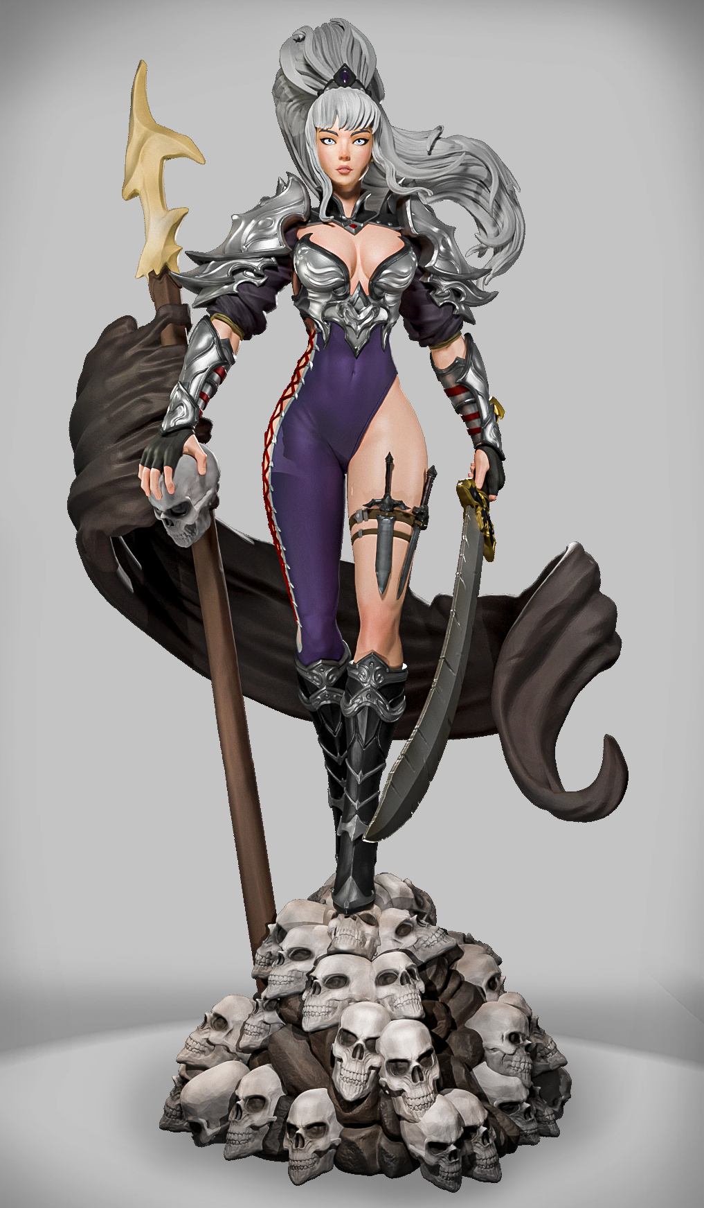 figurka Death Caller Vala stojąca na górze czaszek z mieczem i kosturem.