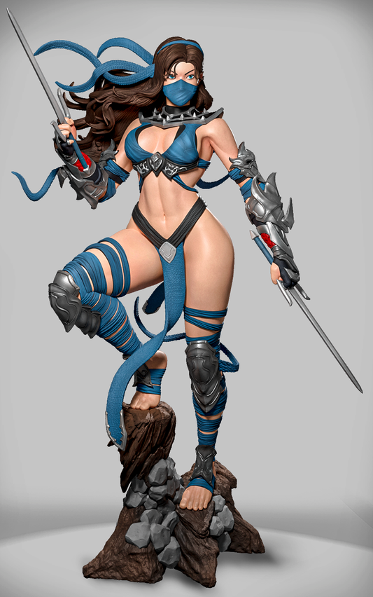 Pomalowana figurka Golden Pride Auria, wojowniczka z włócznią i wielkim lwem.